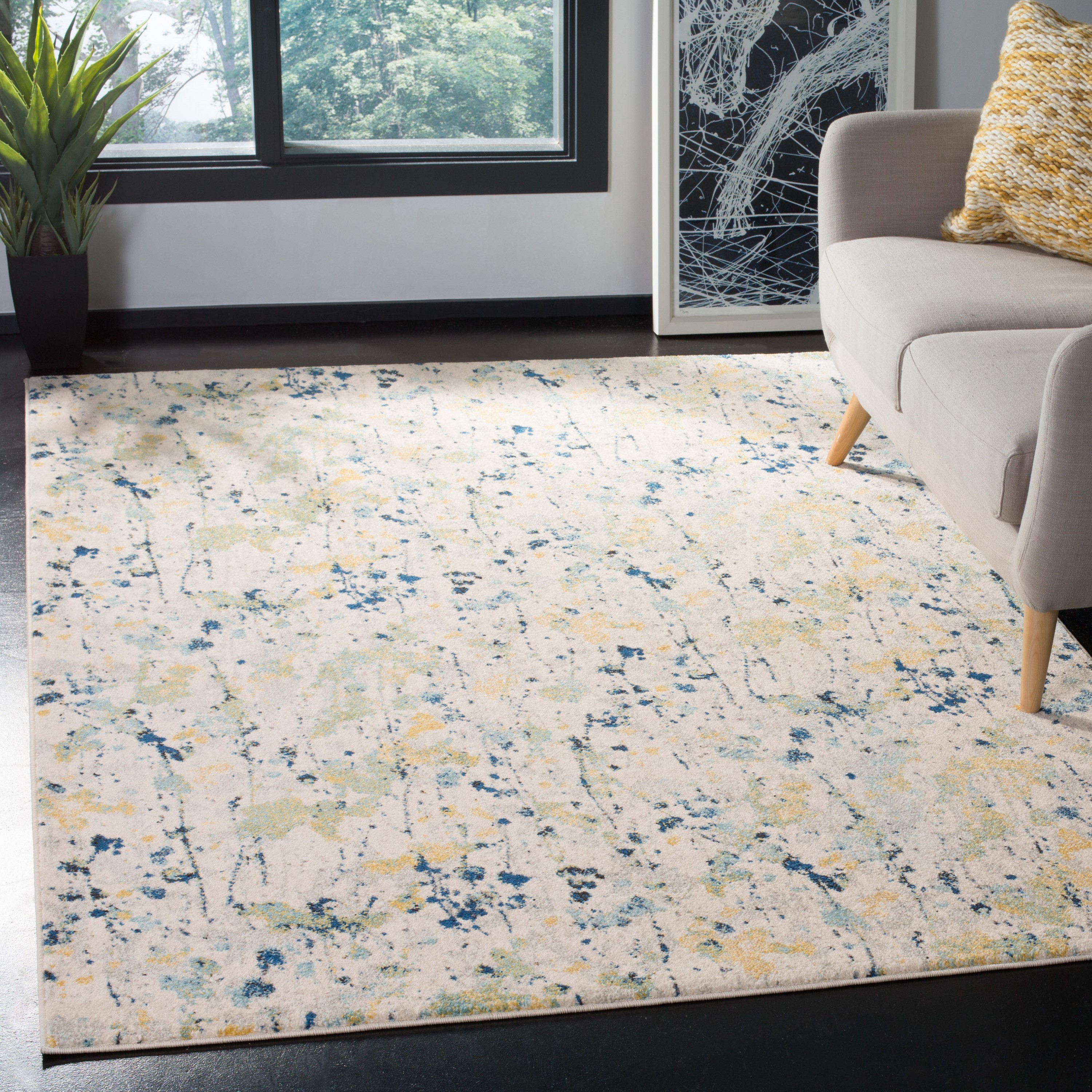 Safavieh EVK284C-3 Evoke Dolance 3 x 5 (ft) Loomed Synthetic Ivory/Yellow Rectangular Indoor Abstract Bohemian/Eclectic Throw rug