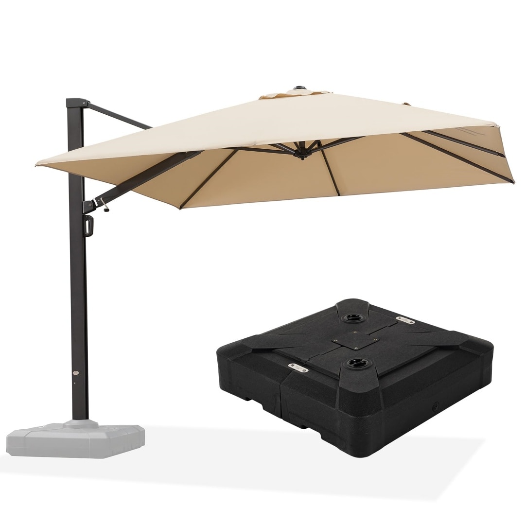 PURPLE LEAF LS04CHS10-KKWB 10-ft Aluminum Beige Crank Cantilever Patio Umbrella with Base