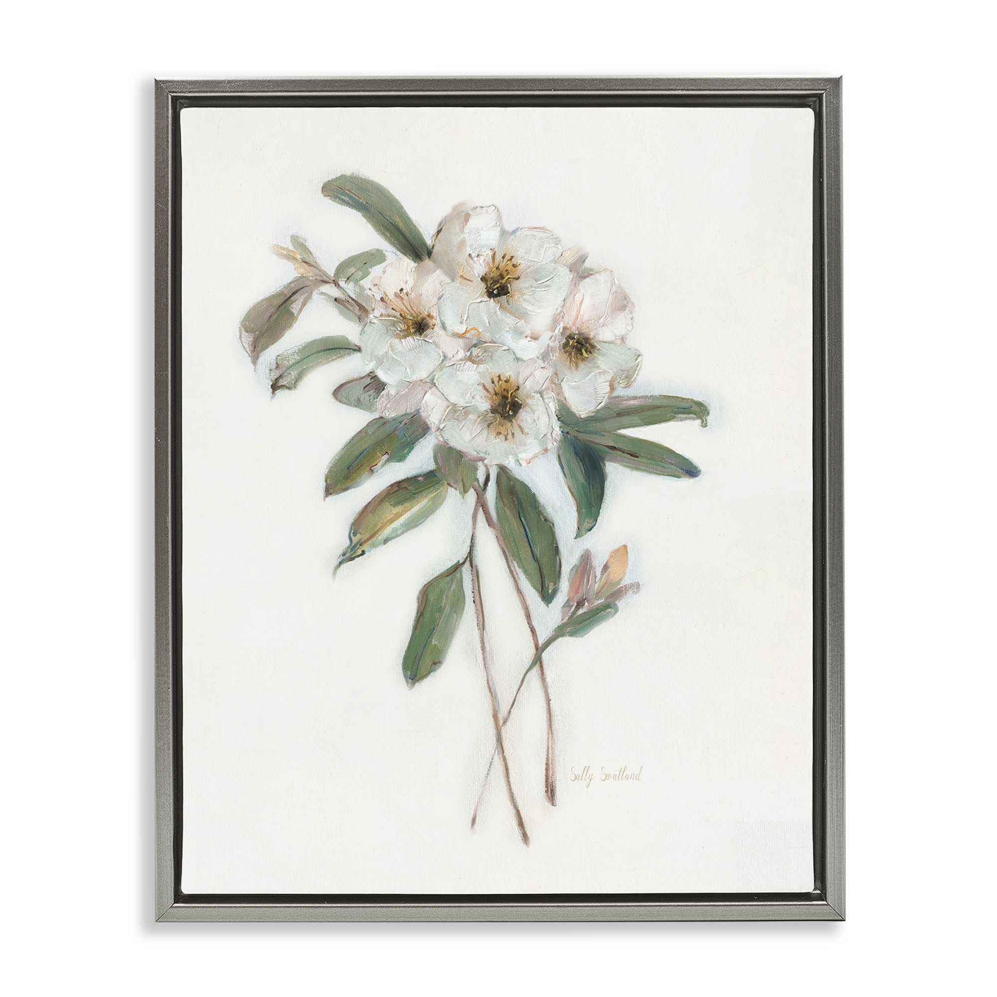 Stupell Industries BS-260-FFL-24X30 Flower Sprig Bundle Gray Framed Floater Canvas Wall Art By Sally Swatland 25 x 31
