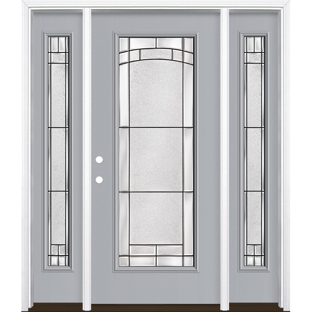 Masonite 3419524 Element 60-in x 80-in x 4-9/16-in Fiberglass Full lite Right-hand inswing Infinity Gray Painted Prehung Front Door with Sidelights with Brickmould Insulating core