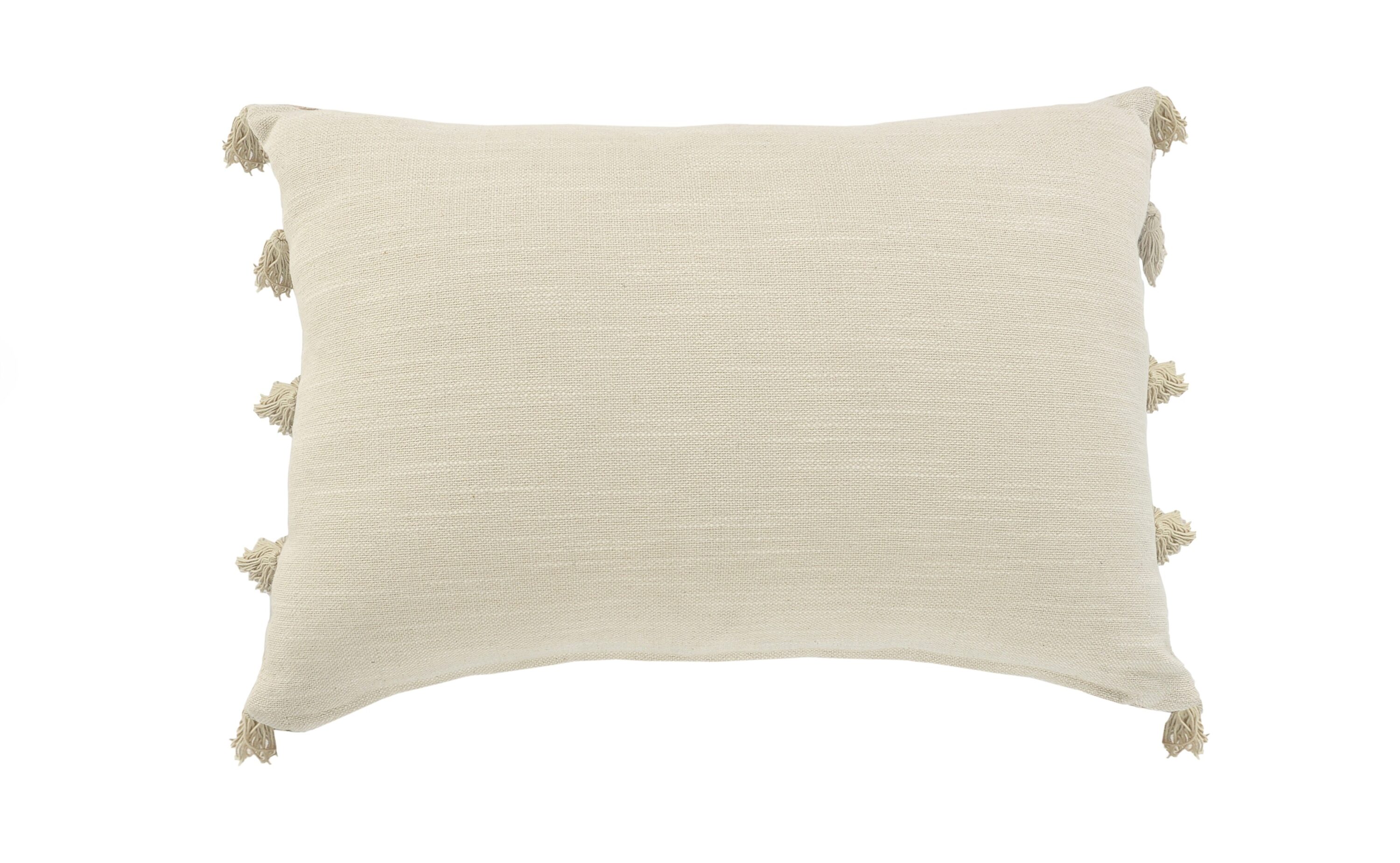 Gray and Beige Embroidered Rectangular Lumbar Pillow