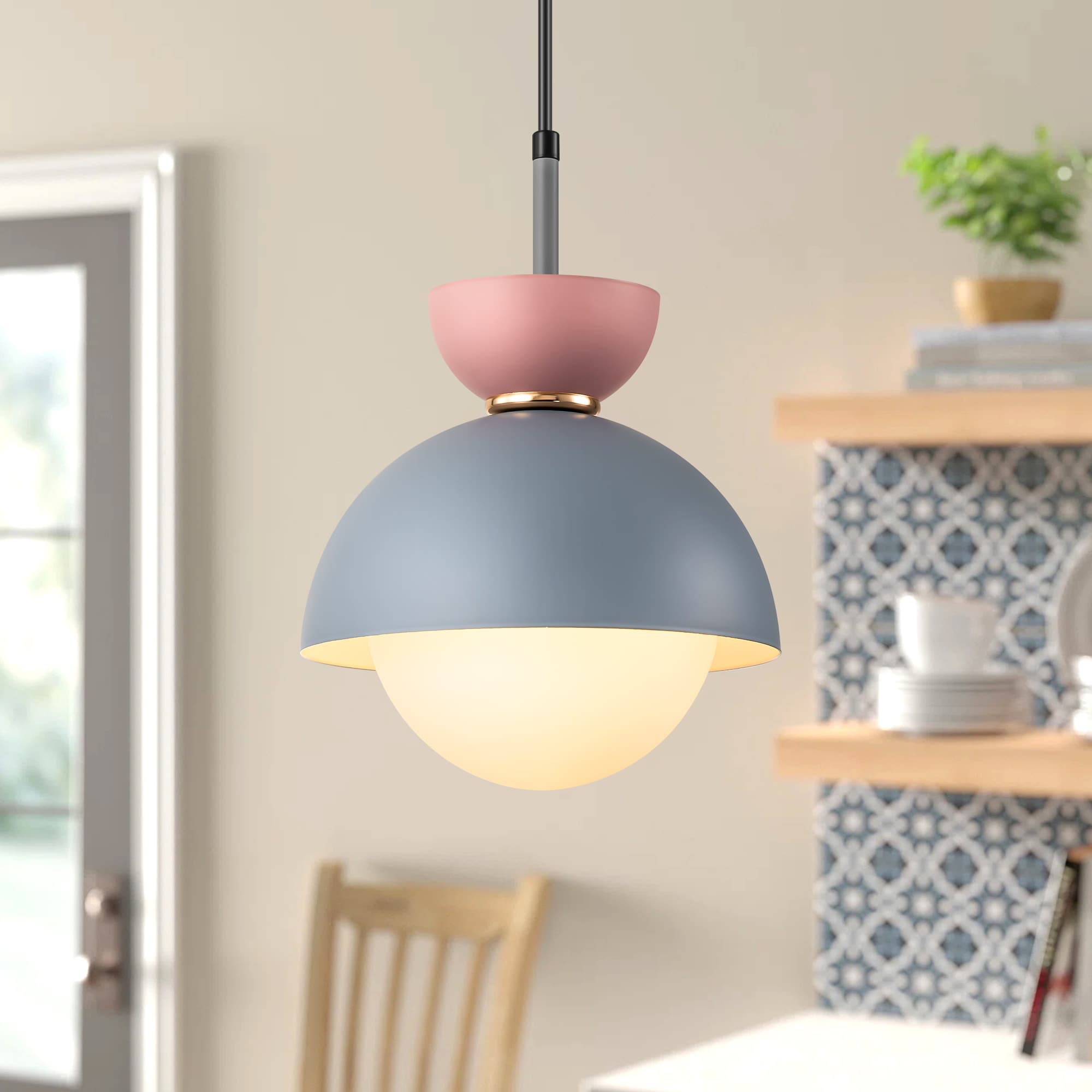 Rennnsan PL810149998 Conner 1 -Light Gray Glam Opal glass Dome Mini Hanging Pendant light