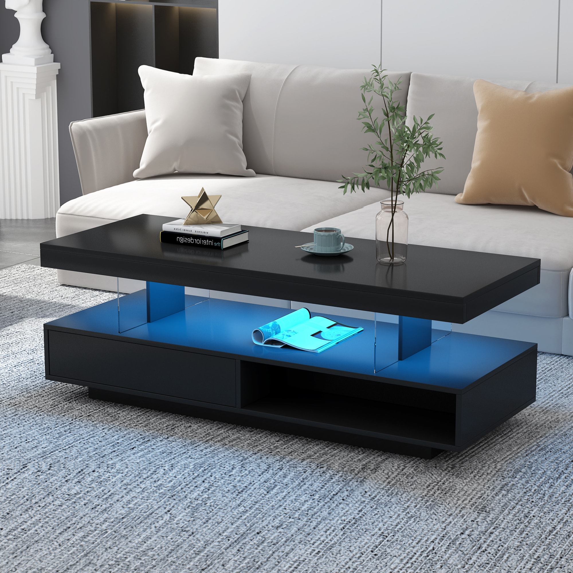 Mondawe Uv Surface Particleboard Modern Coffee Table with Storage at ...