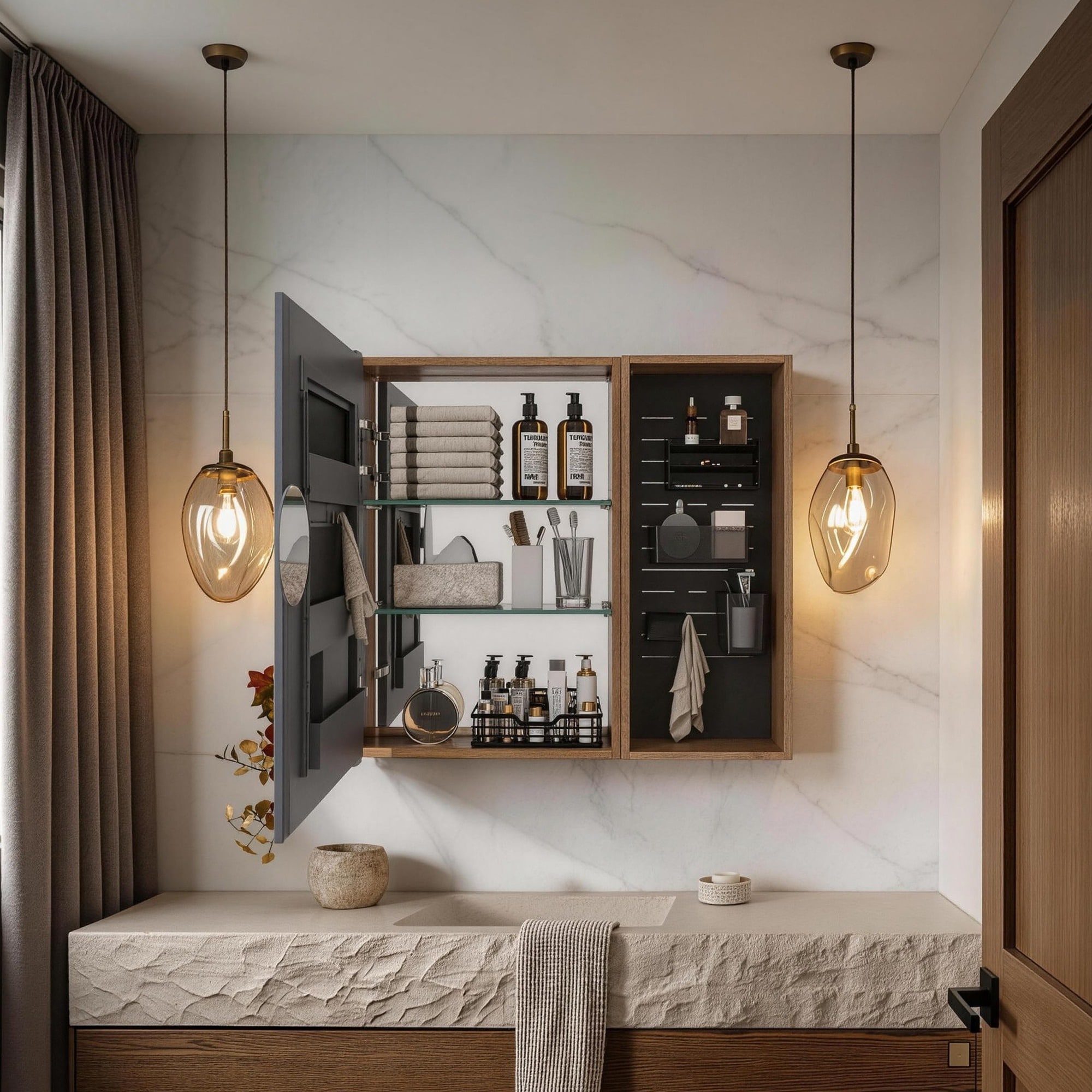 HyperDrop Cart 31 88 Plywood Bathroom Mirror Cabinet with Storage Wall Mounted Medicine Cabinet Adjustable Glass Shelves