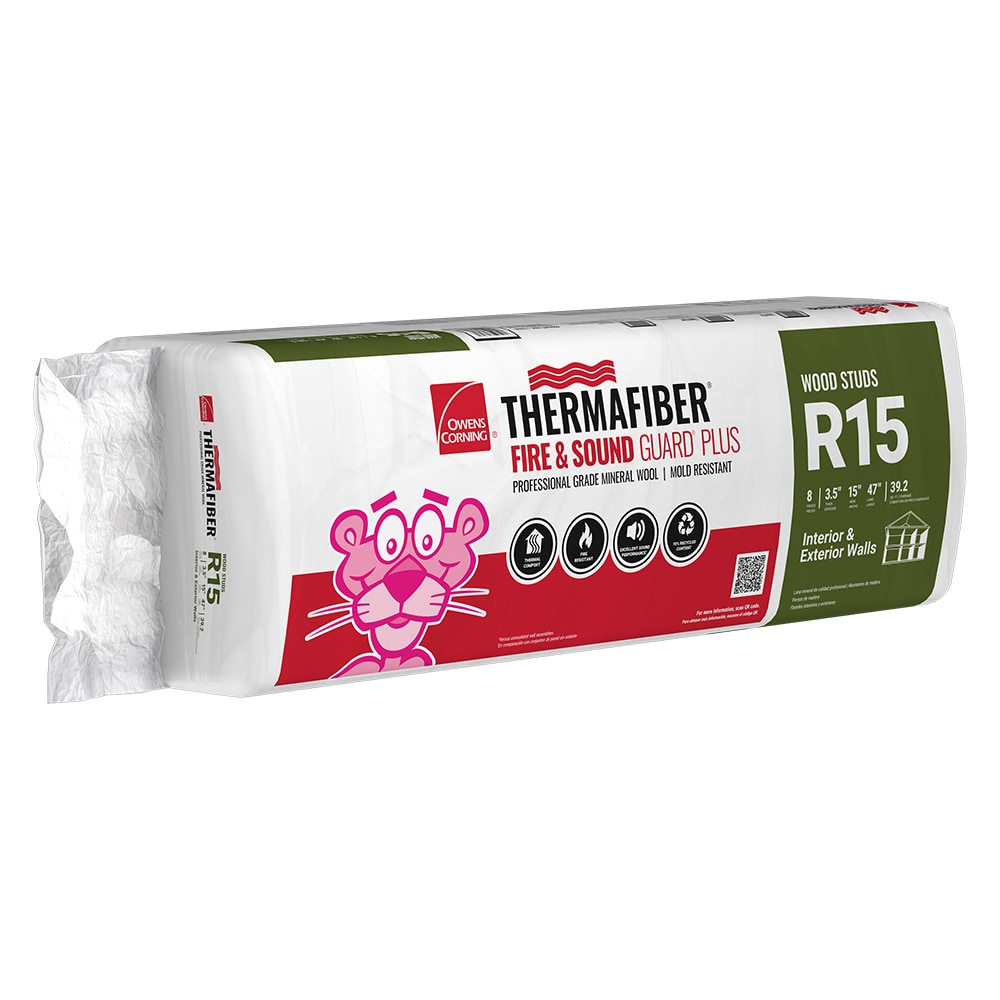 Owens Corning 1196590 Thermafiber Fire and Sound Guard Plus R- 15 Attic Wall Unfaced Mineral wool Batt Insulation 39.2-sq ft ( 15-in W x 47-in L)