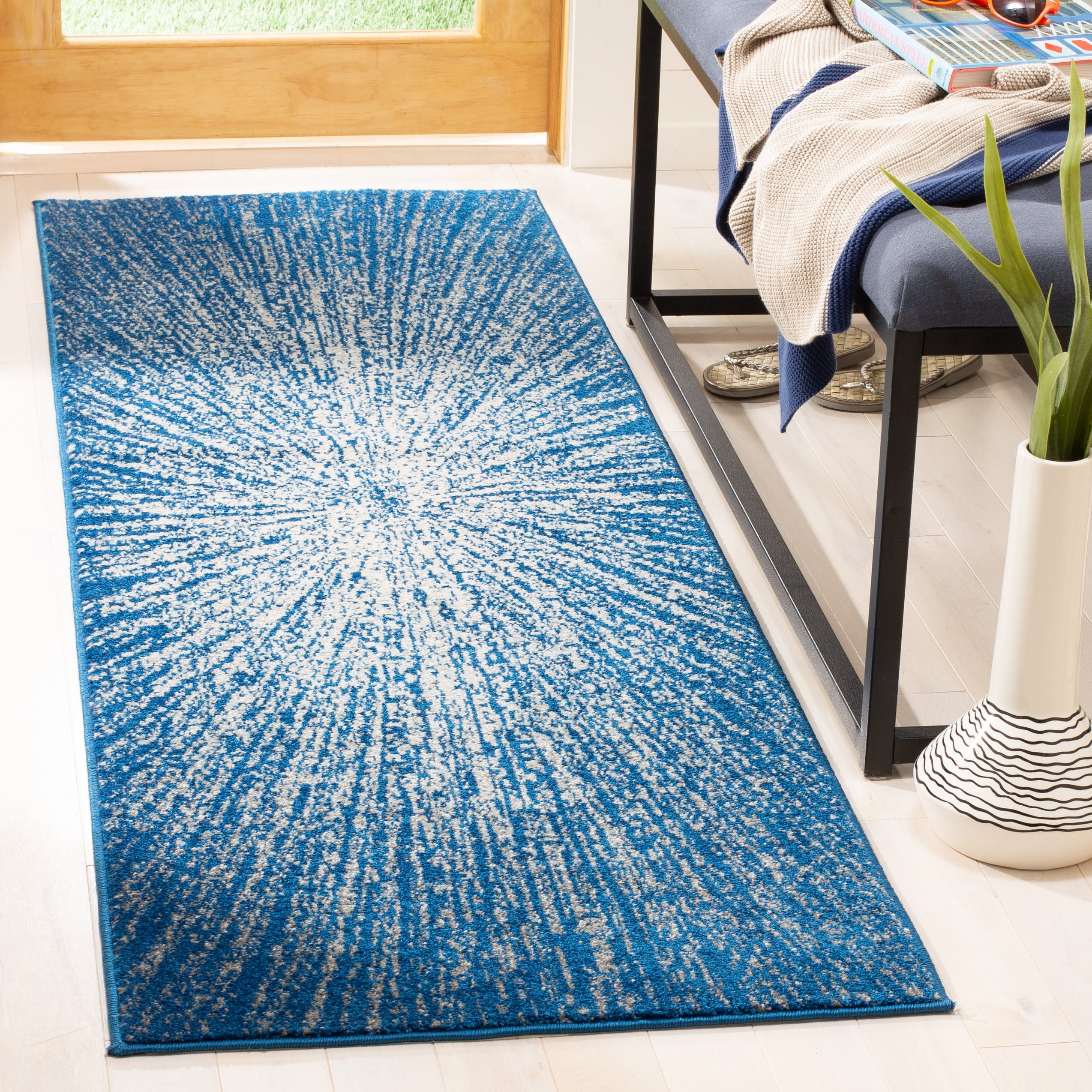Safavieh EVK228N-27 Evoke Jude 2 x 7 (ft) Loomed Synthetic Navy/Ivory Rectangular Indoor Abstract Bohemian/Eclectic Runner rug