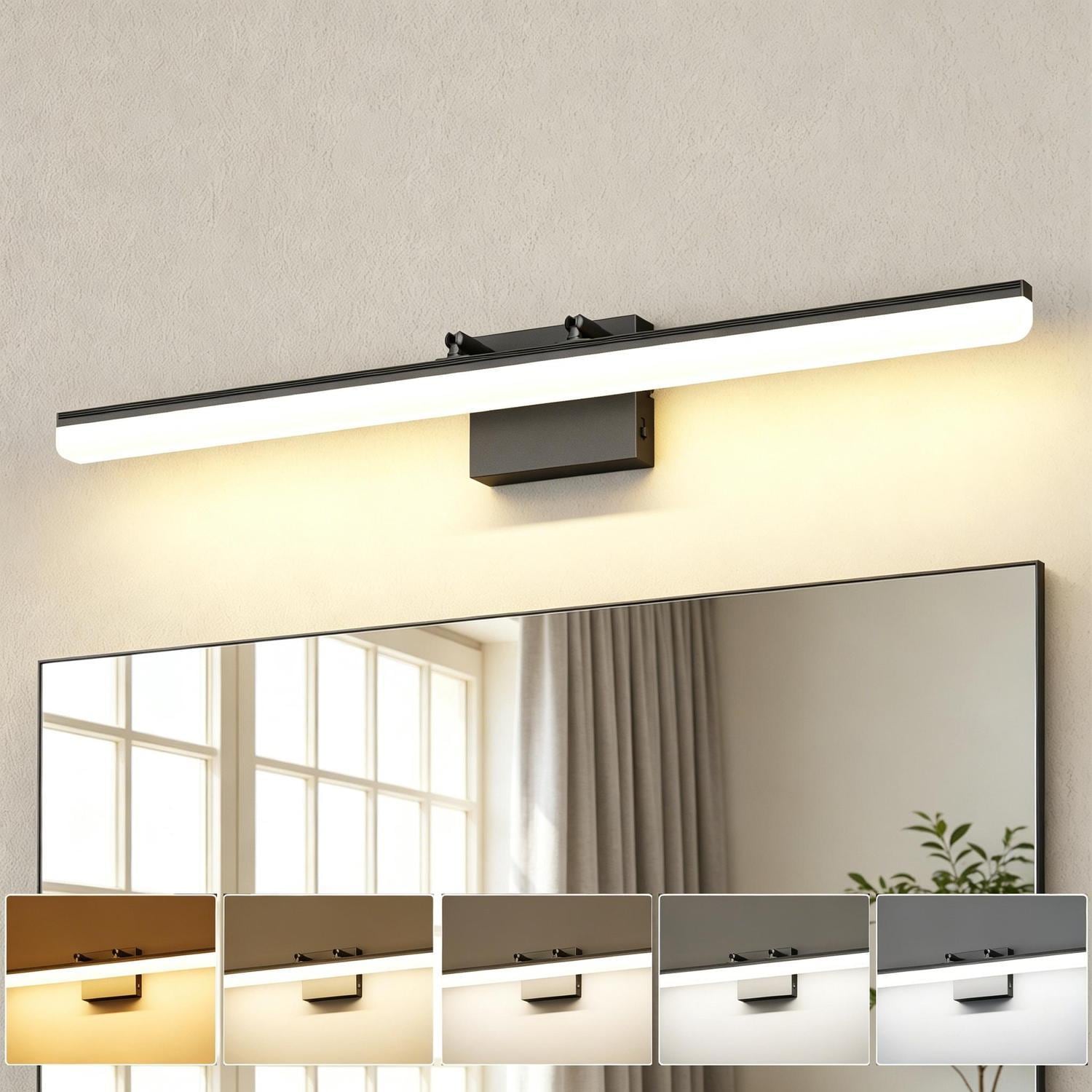 GIBUOD Modern 31.7 in. Linear LED Vanity Light Matte Black with 5CCT Selectable Dimmable Adjustable Light Bar Bathroom Mirror Light Fixture
