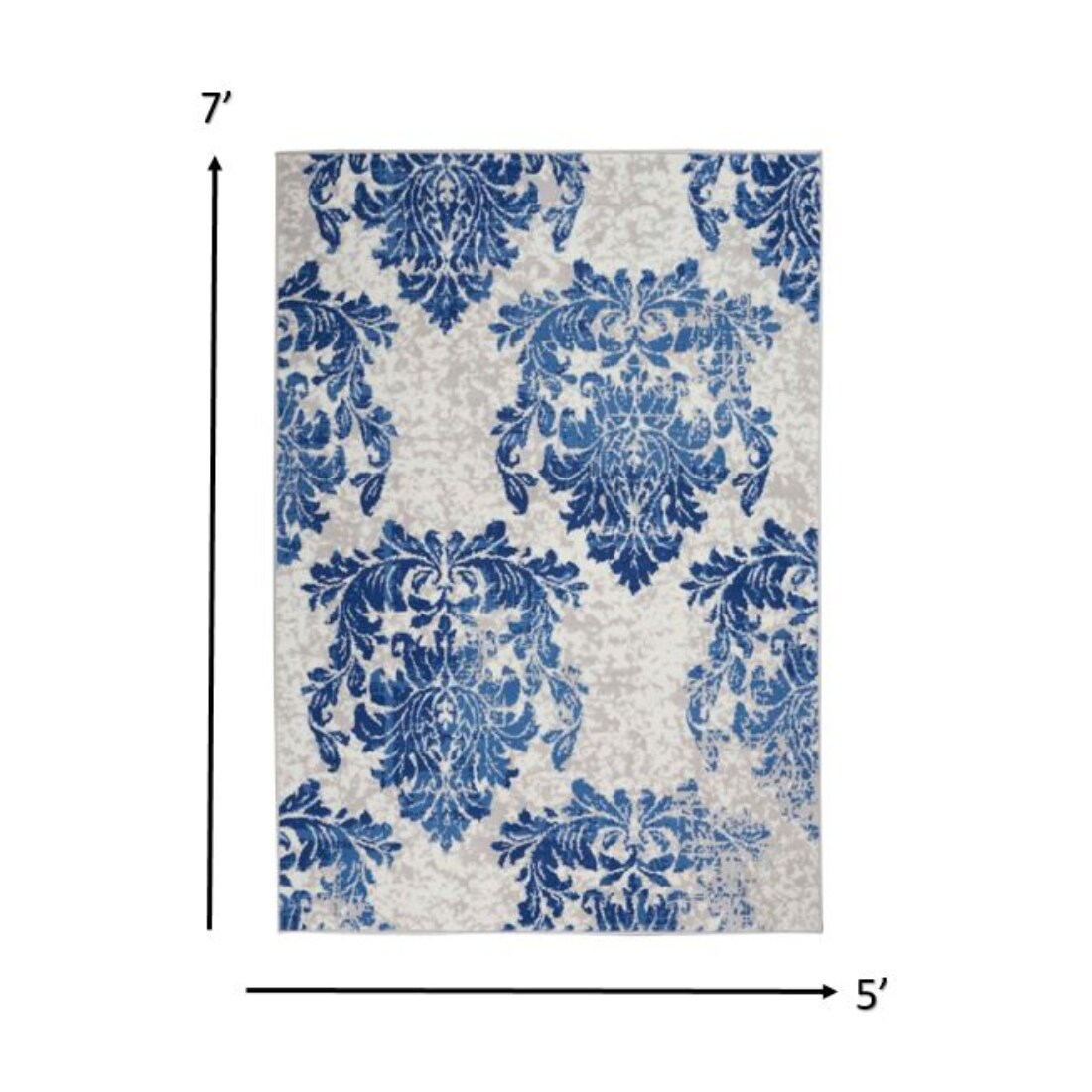 HomeRoots 4000385869 5 x 7 (ft) Polypropylene Ivory Navy Rectangular Indoor Floral Area rug