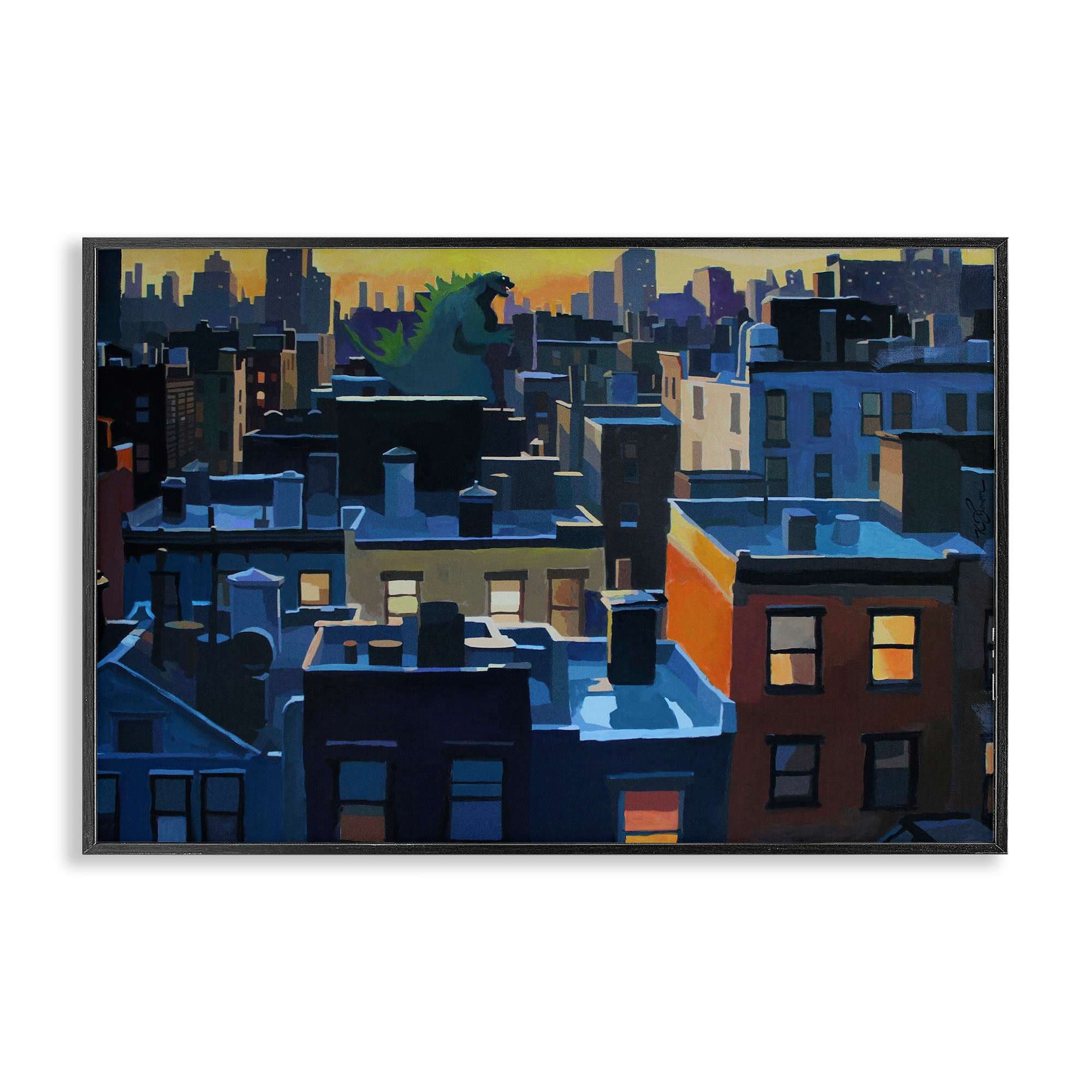 Stupell Industries BS-821-FR-16X24 Cityscape with Distant Monster Black Framed Giclee Art By Keith Thomson 24 x 16