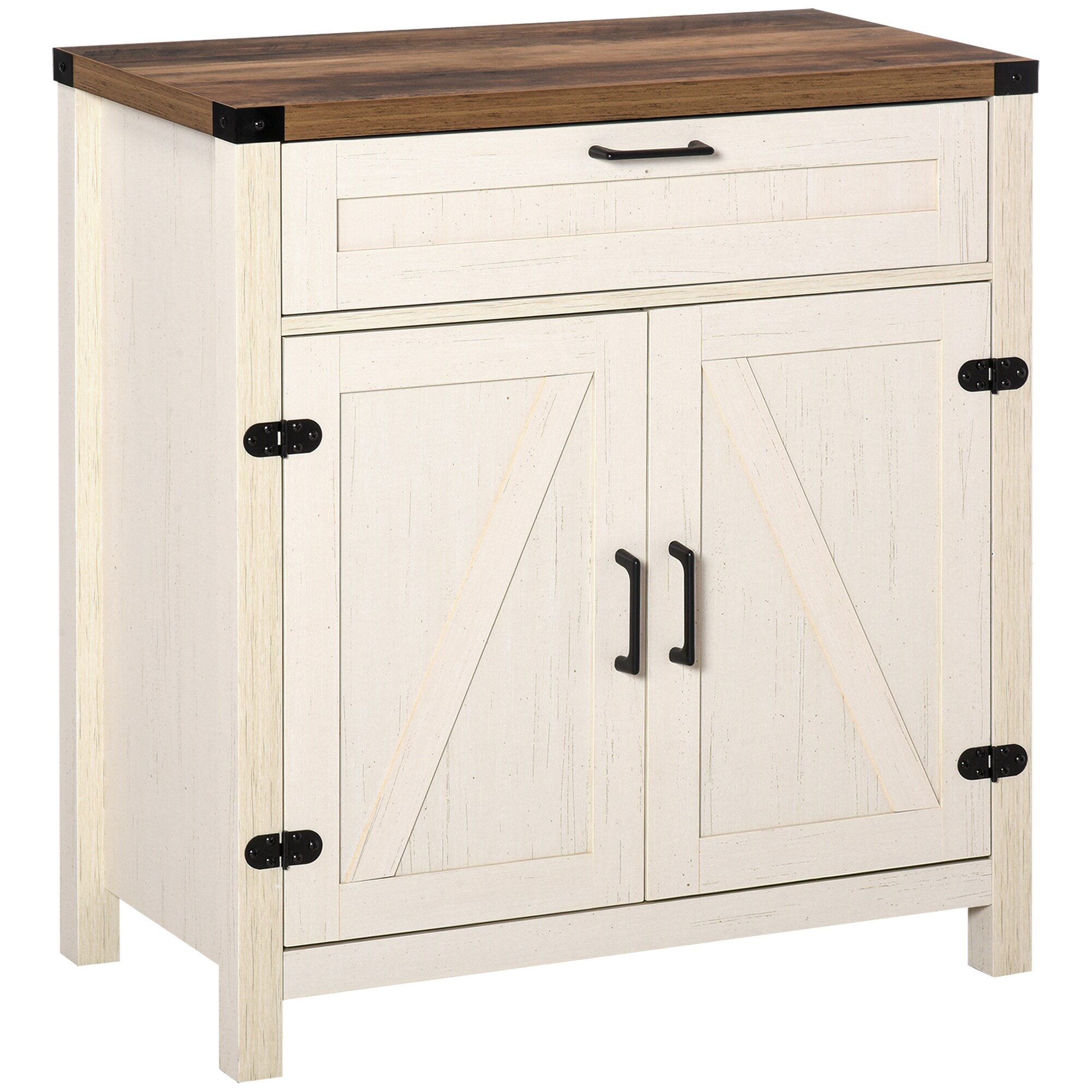 Tatayosi JL-173876 32.75 Inch White Farmhouse Sideboard Cabinet with Barn Doors and Adjustable Shelf