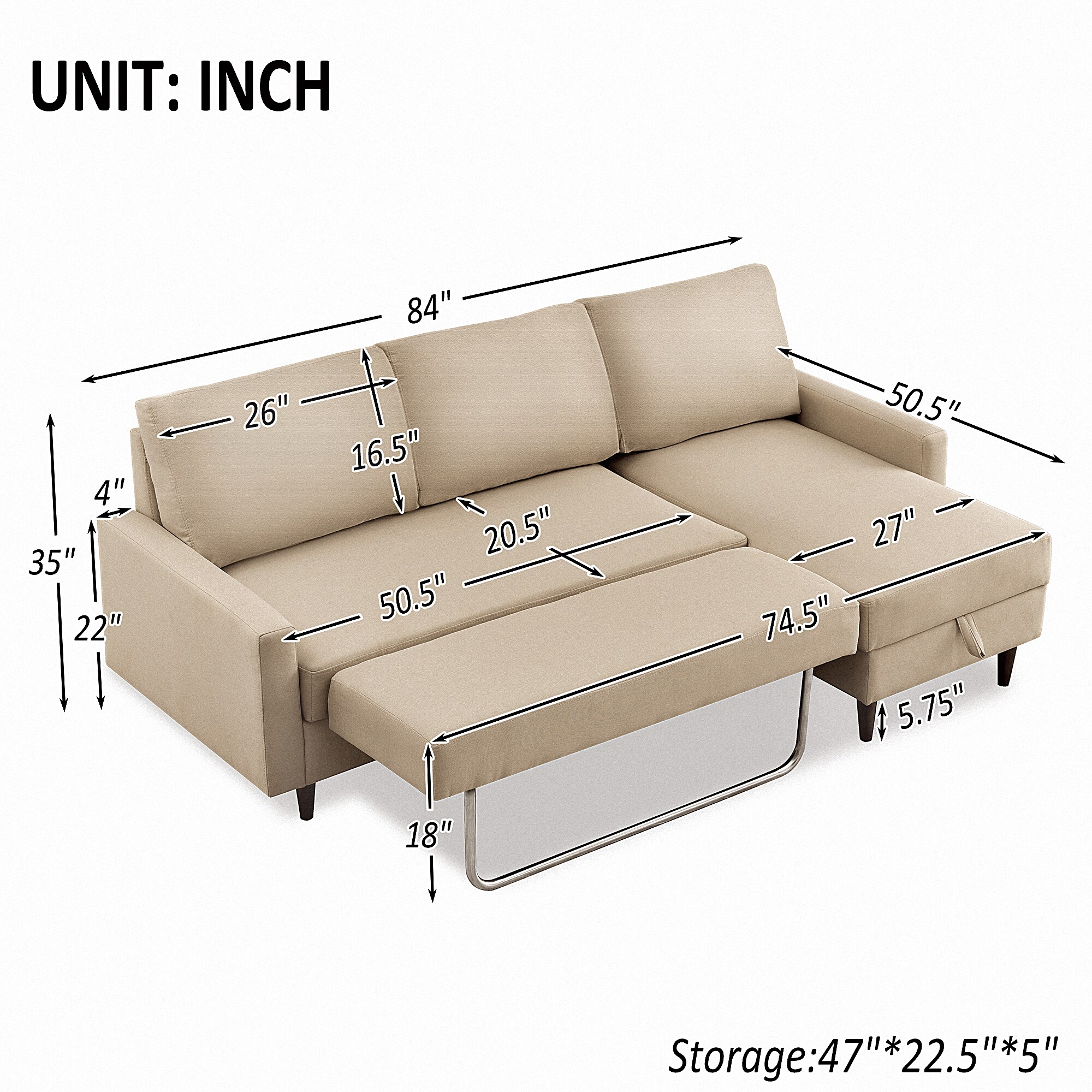 Clihome Modern Beige Polyester/Blend Sectional in the Couches, Sofas ...