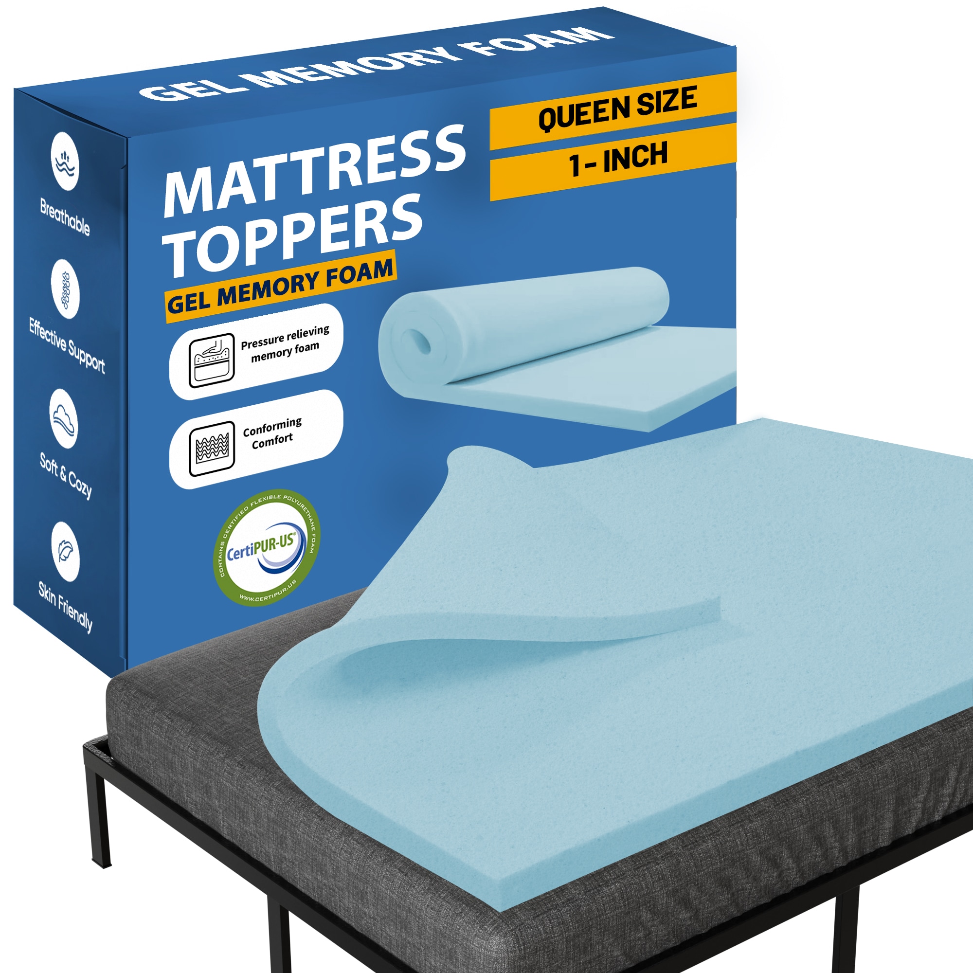 Glance 75-Inches Memory foam Encasement Hypoallergenic Mattress topper with Bed Bug Protection