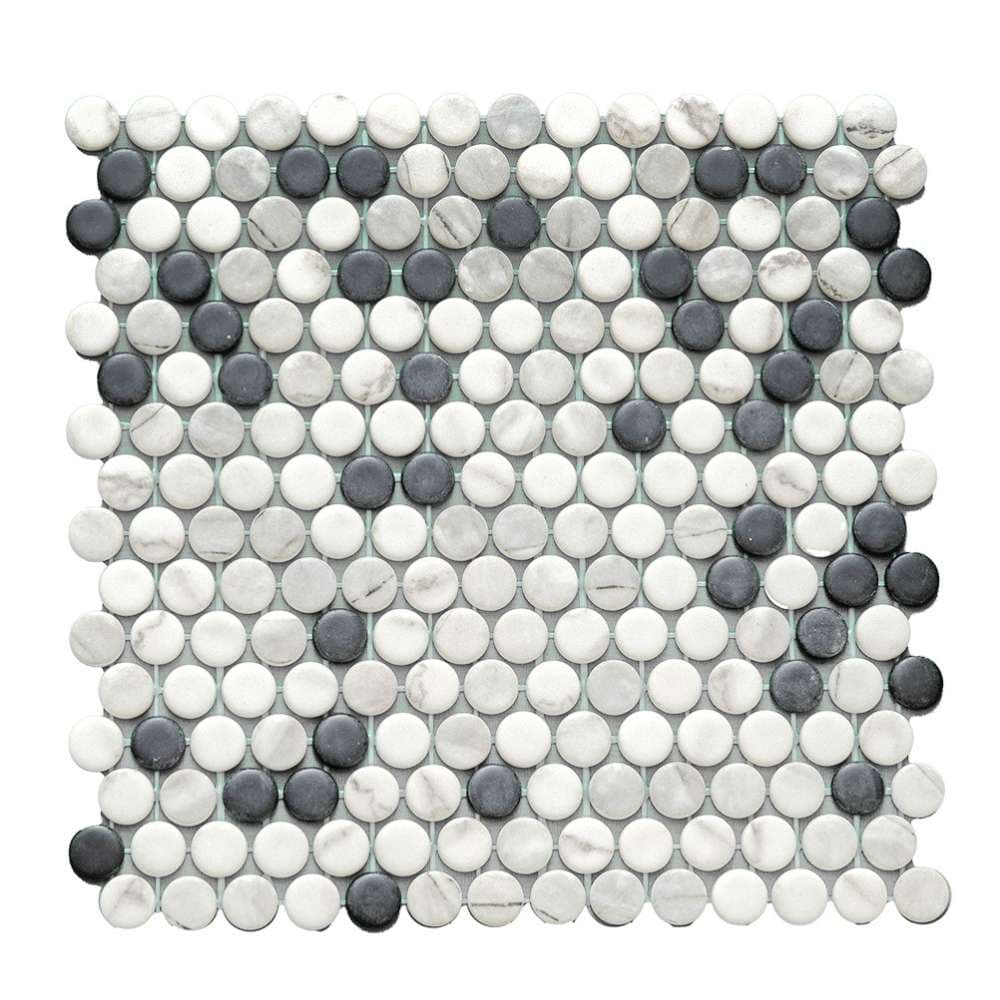 The Tile Life SPENNBLISWB Sample- Eterna Penny Black and White 4-in x 4-in Matte Glass Floor and Wall Tile