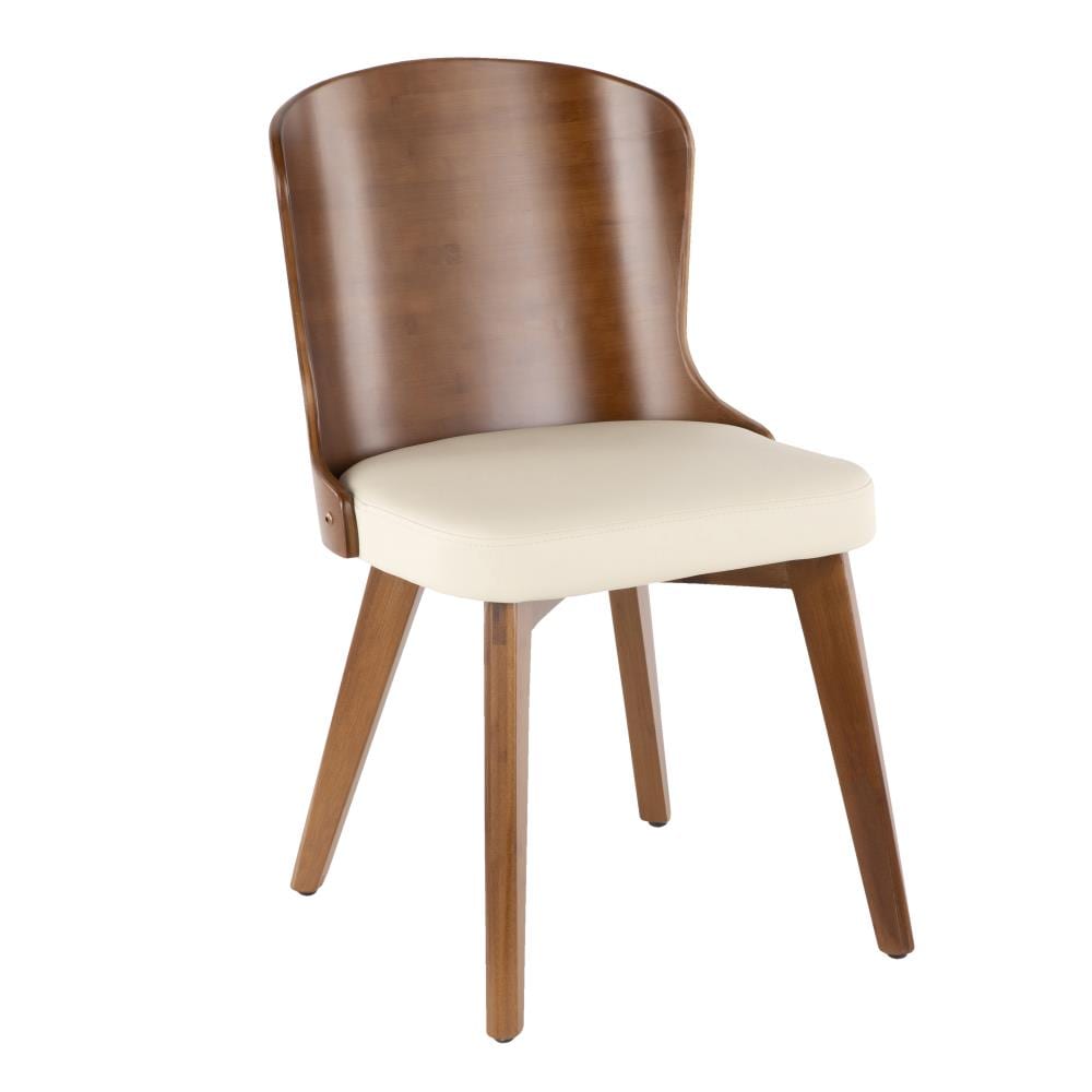 LumiSource CH-BCLLO WL+CR Bocello Midcentury Walnut Bamboo, Cream Pu Faux Leather Accent Chair