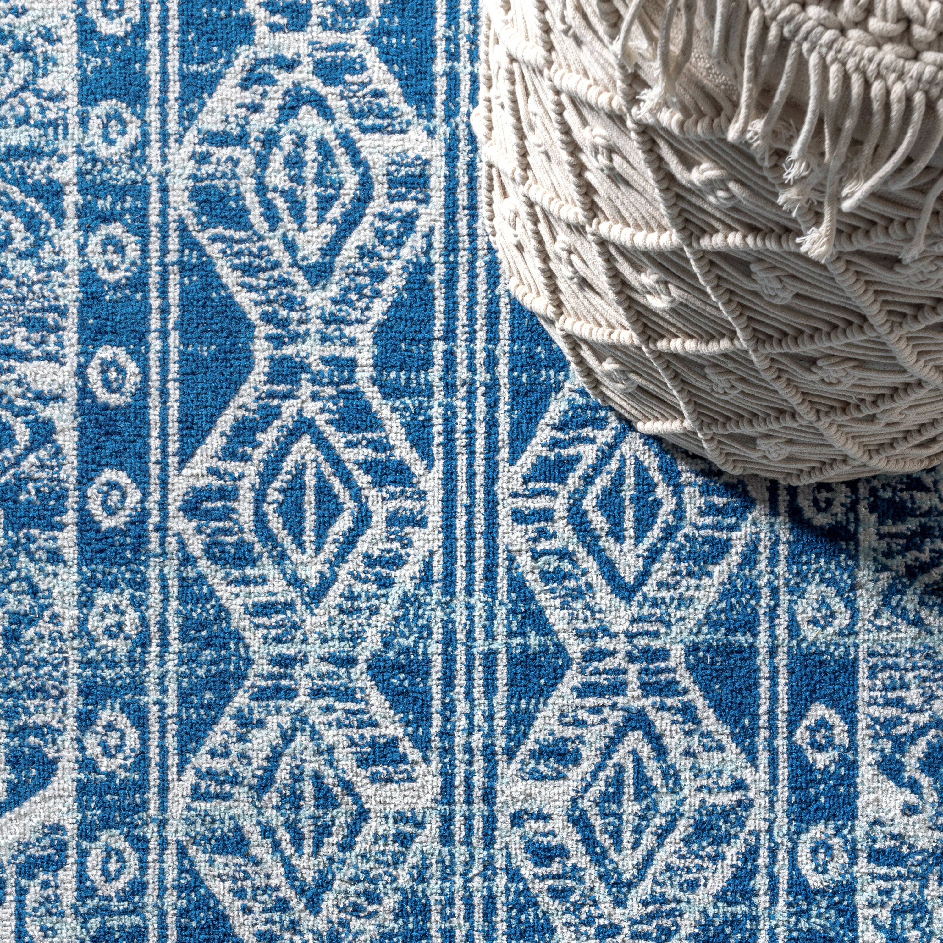 Blue and Gray Synthetic 8' x 10' Moroccan Pattern Area Rug