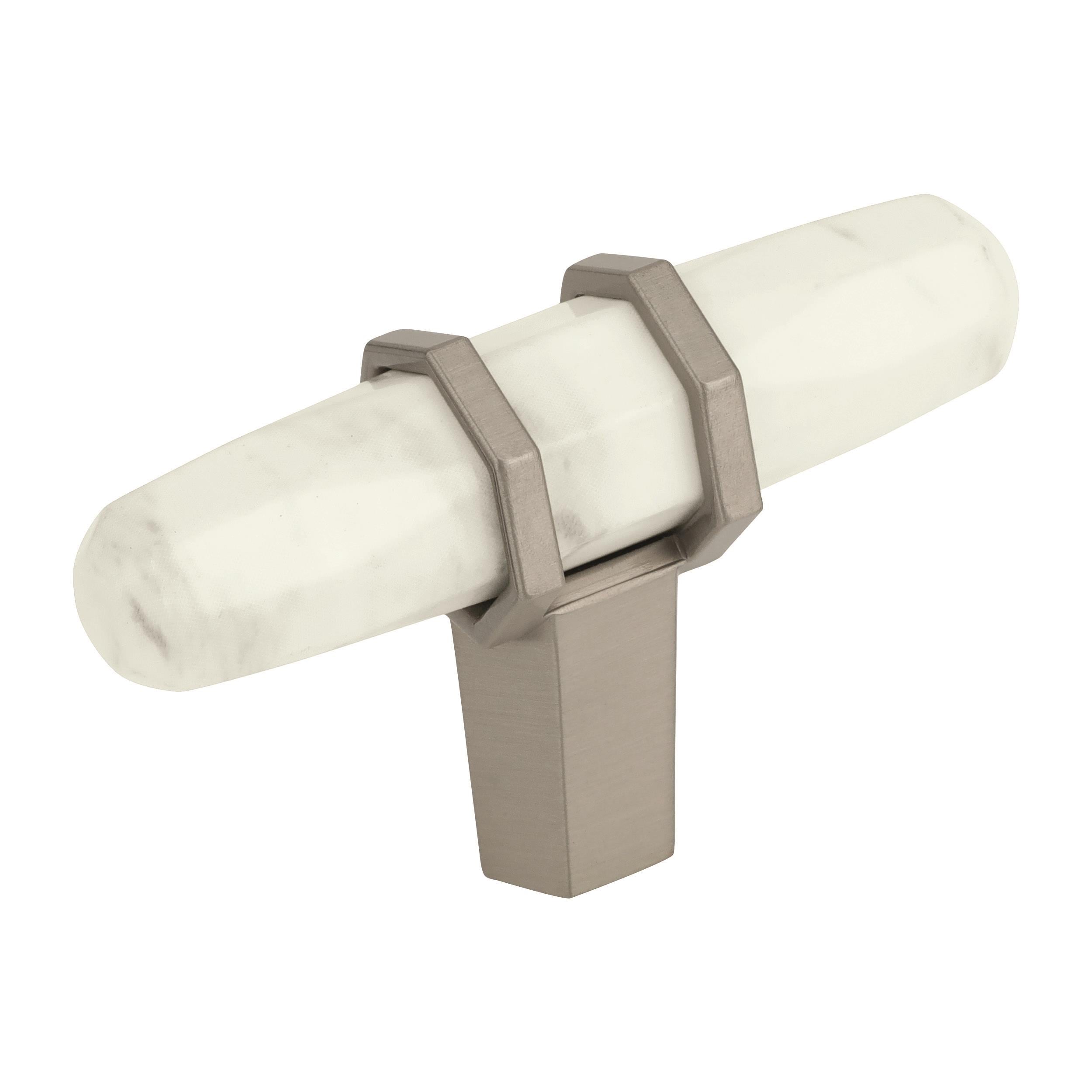 Amerock Carrione 9/16-in Marble White and Satin Nickel Bar Modern Cabinet Knob #BP36647MWG10