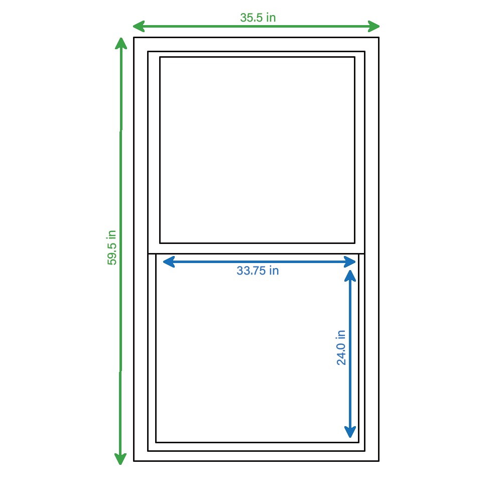 RELIABILT 46000 Series 35-1/2-in x 59-1/2-in Black Aluminum New Construction Single Hung Window Low-e Double Pane Glass (Half Screen Included)