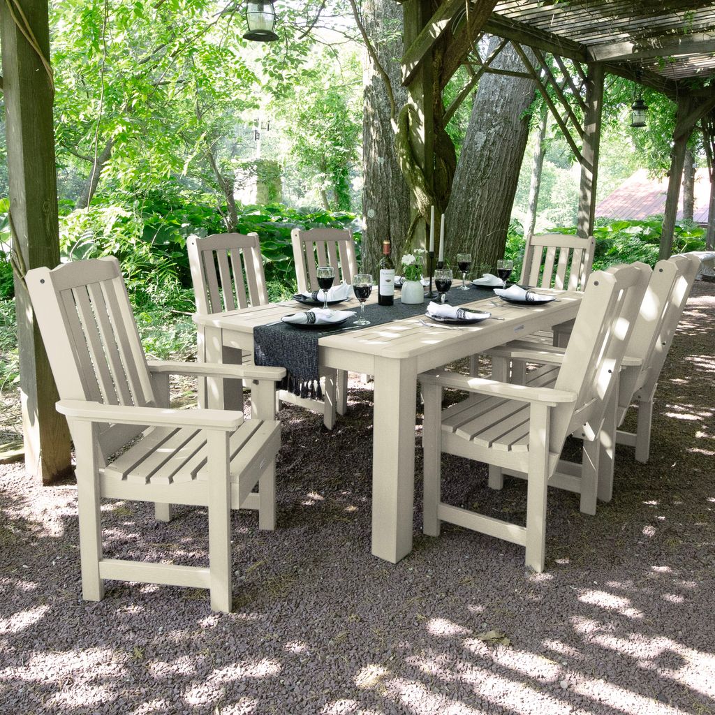 highwood AD-ST7LH1CO4AA-WAE Lehigh 7 -Piece Whitewash Patio Dining Set Plastic Rectangle Table with 6 Stationary Chairs