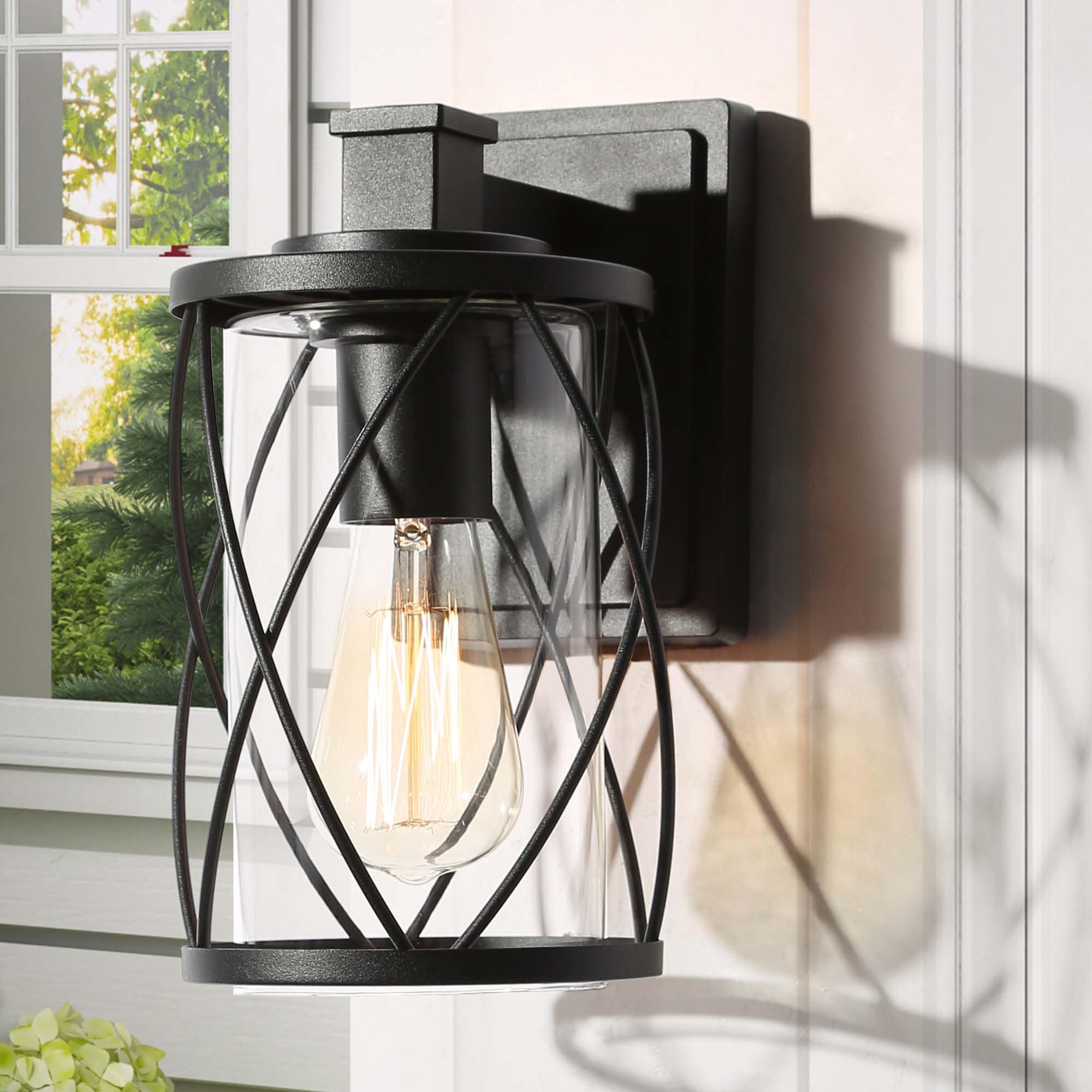 Outdoor Wall Mount Lantern Lamp Sconce Exterior Clear Glass Lighting Fixture 