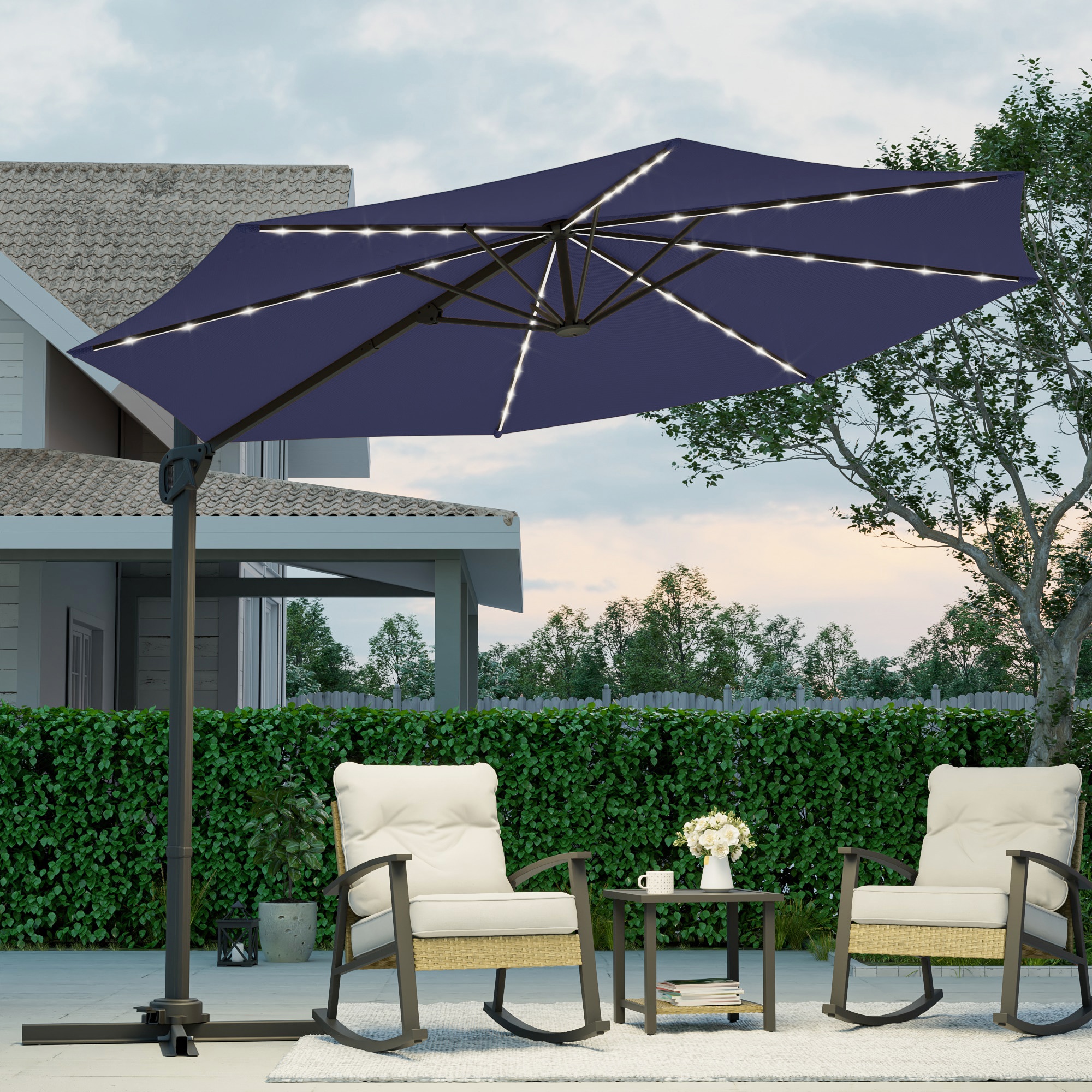 ACEGOSES LW-99BL 10-ft Steel Blue No-tilt Cantilever Patio Umbrella with Lights