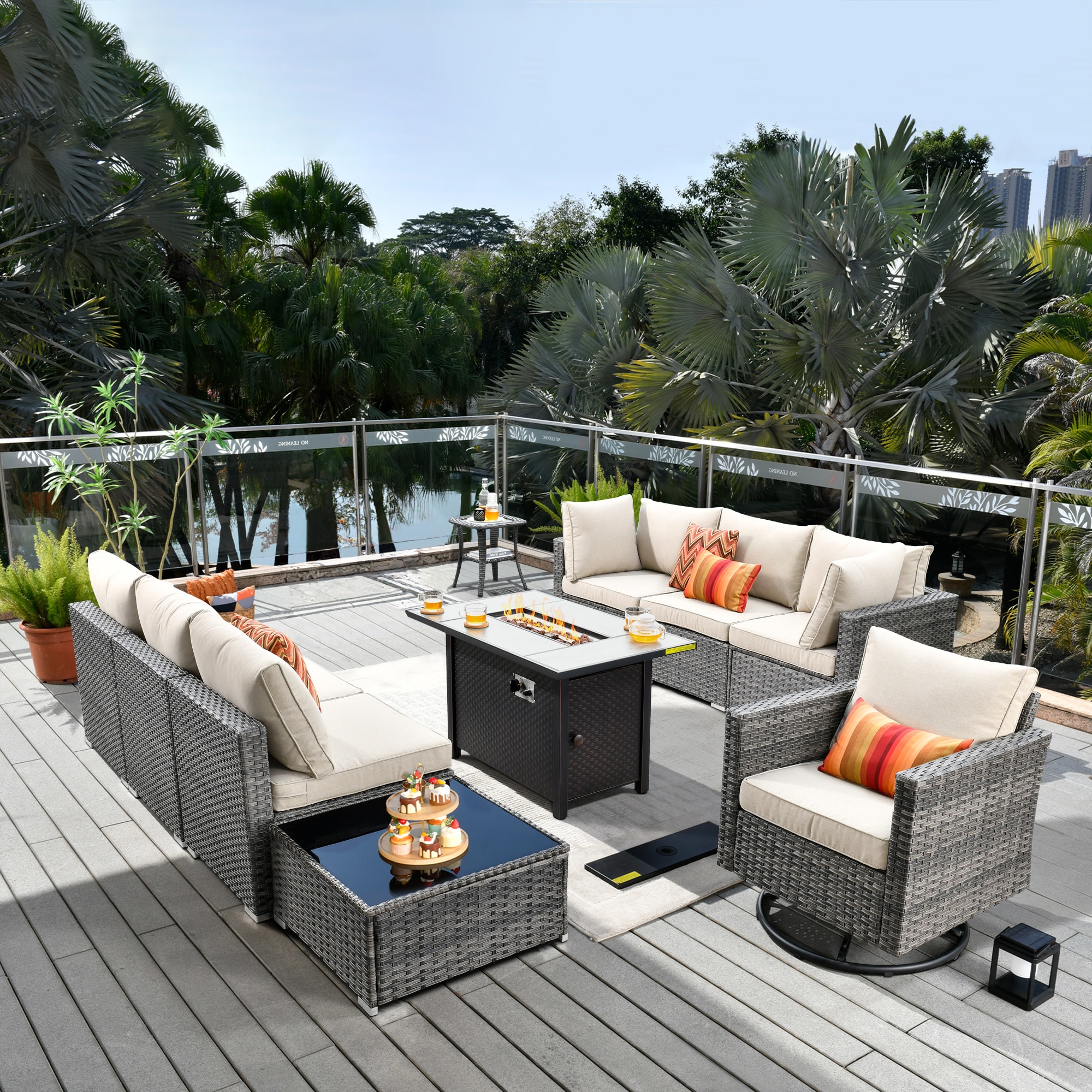 weaxty DCFP03RRS6010 Kuuga 10 -Piece Wicker Patio Conversation Set with Off-white Cushions