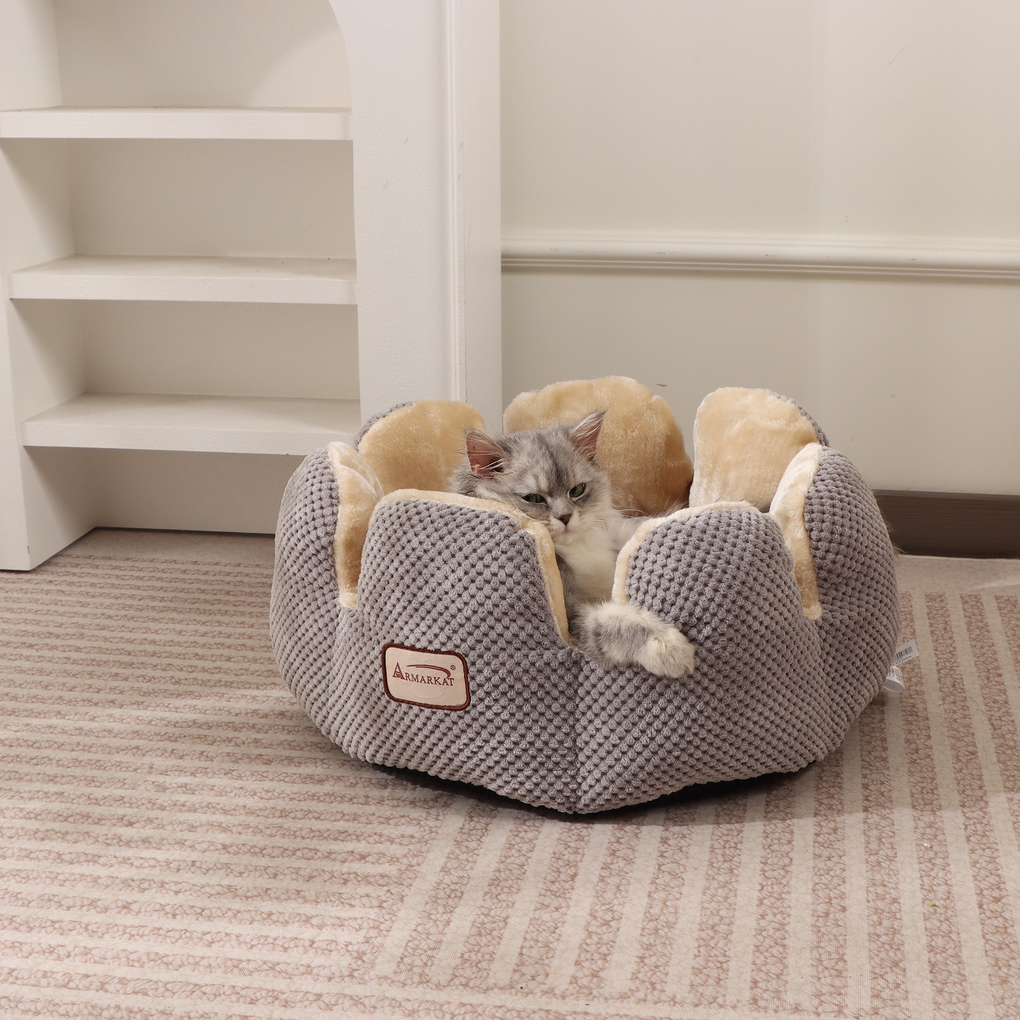 Armarkat Round Gray Faux fur Pillow Dog/Cat Bed (Any Size)