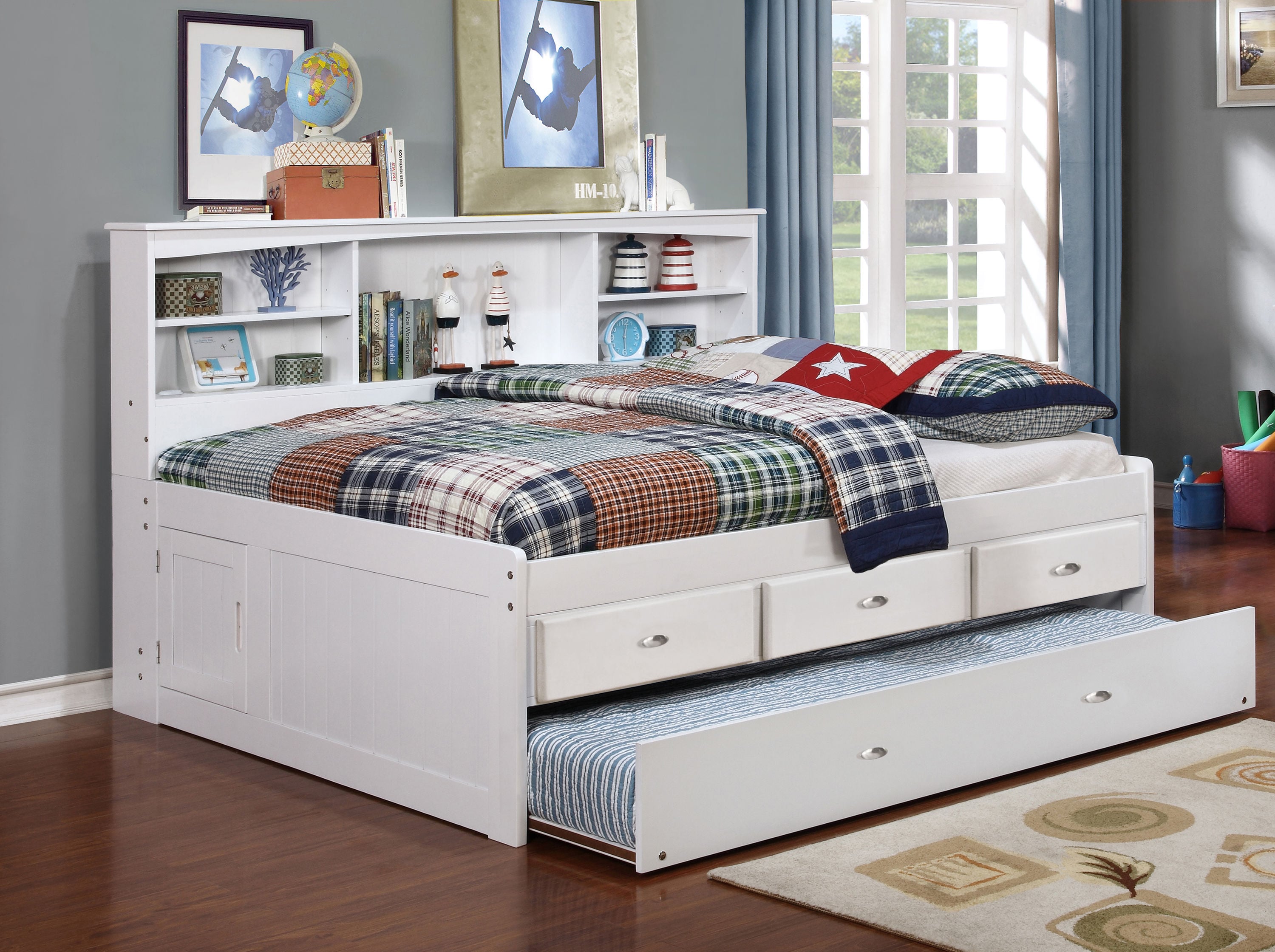 OSHOME 80223K3-22 Casual White Full Wood Daybed Bed with Storage