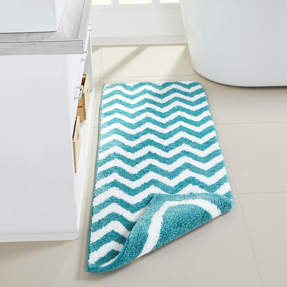 Teal Brown Beige Bath Mat, Floral Bathroom, Aqua Bathroom, Memory