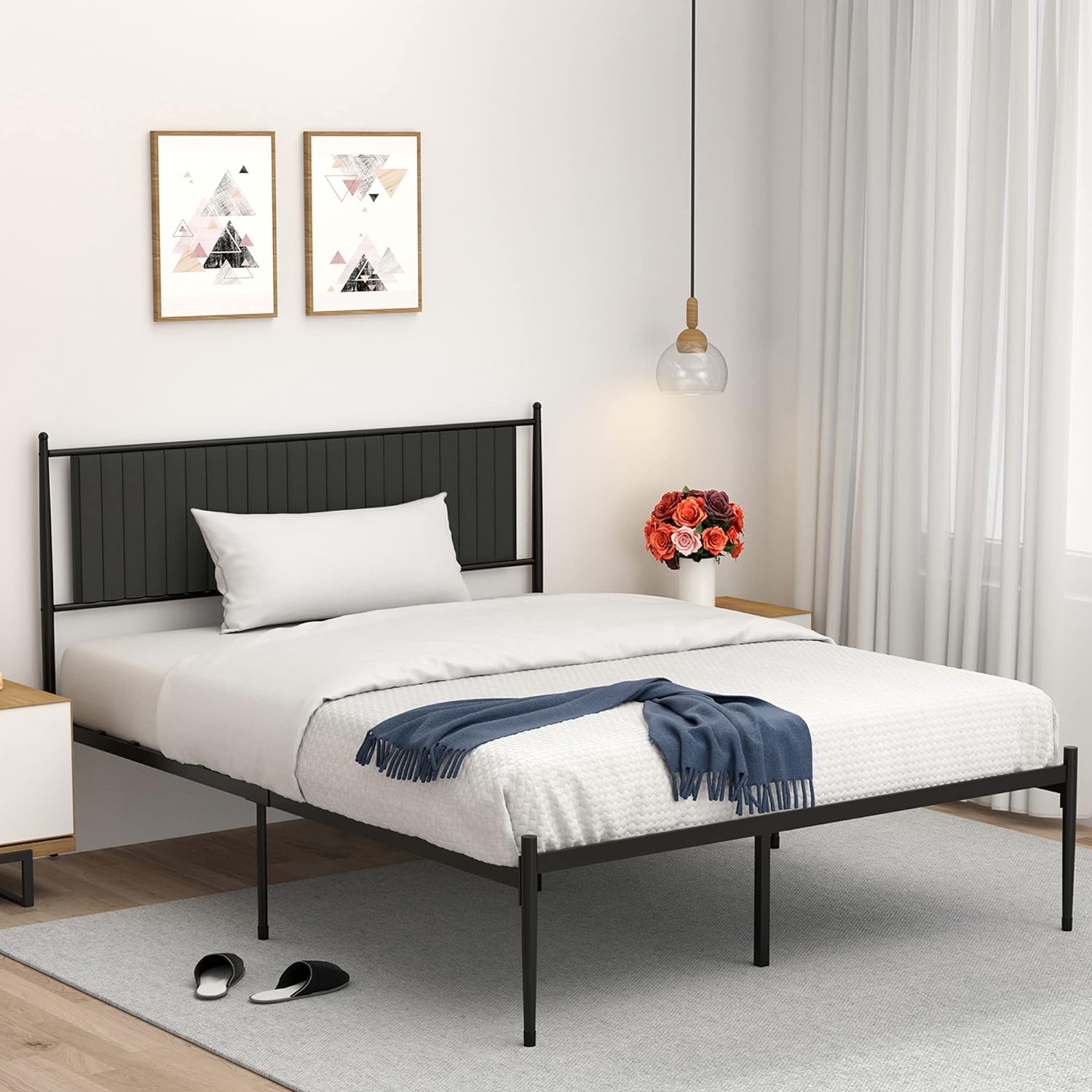 Garvee PHO-0QLF8GF9 Black Full Metal Platform Bed with Storage