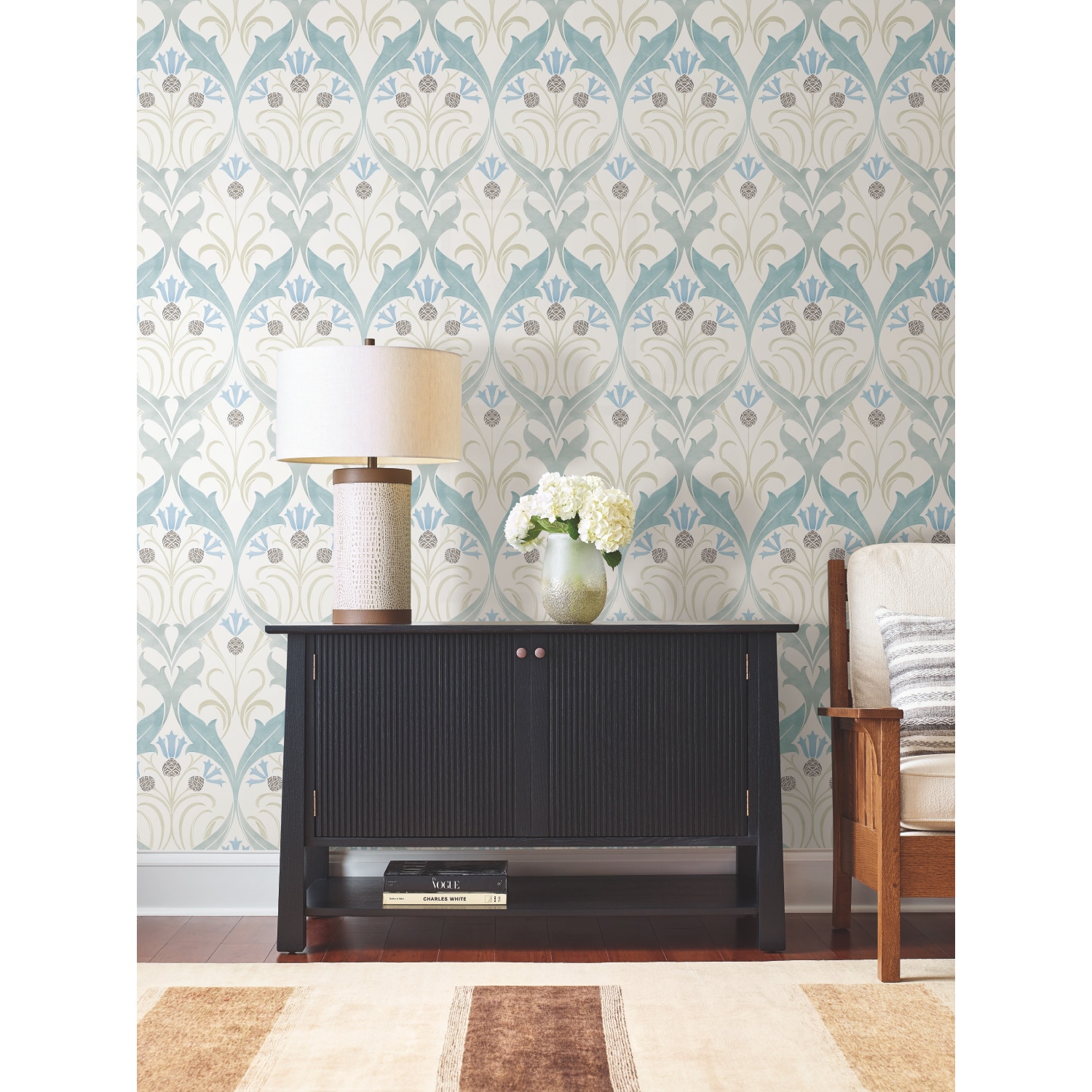 York Wallcoverings AC9171 Ronald Redding Arts and Crafts 60.8-Sq. Feet Blue Non-woven Ivy/Vines Unpasted Wallpaper