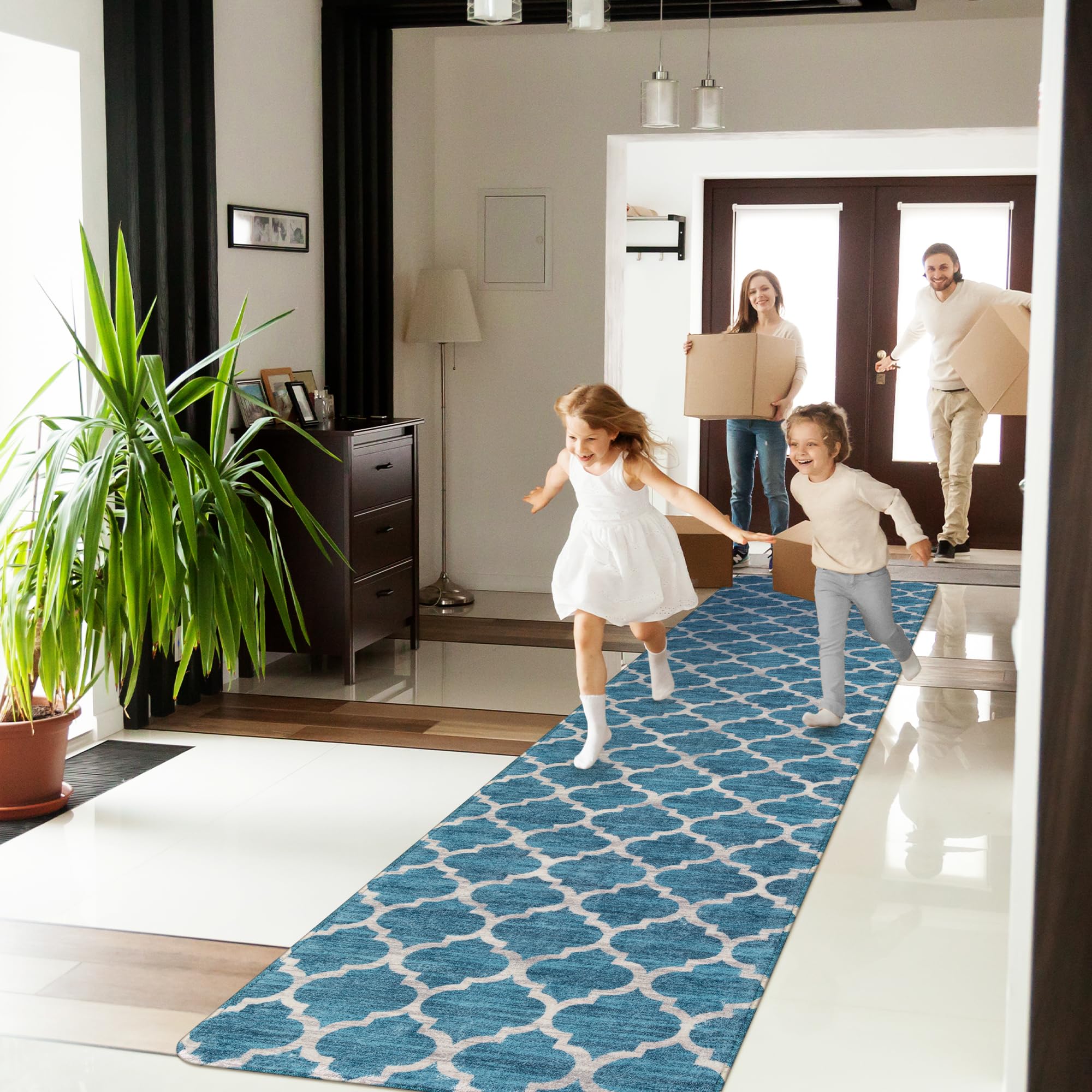 Lahome AR-FYR-005-BL1 5 x 7 (ft) Blue Moroccan Short Pile Velvet Rectangular Indoor Area Rug