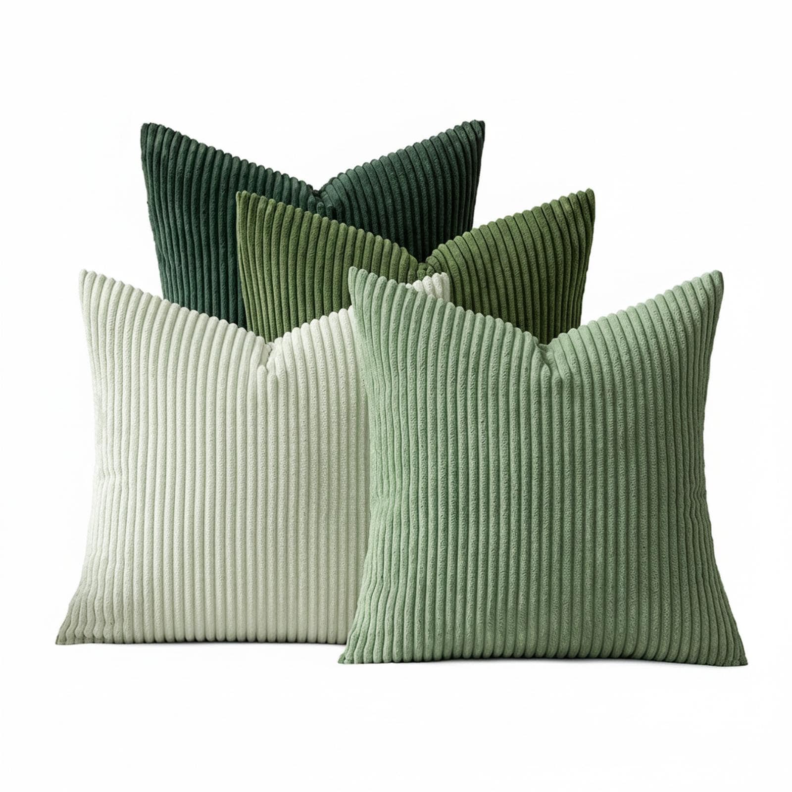 OMOMMD Boho Farmhouse Sage Green Throw Pillow Covers 18x18 Inch Set Of 4 Mordern Nordic Cushion Soft Corduroy Spring Home Decor For Couch Bed Sofa Living Room Forest