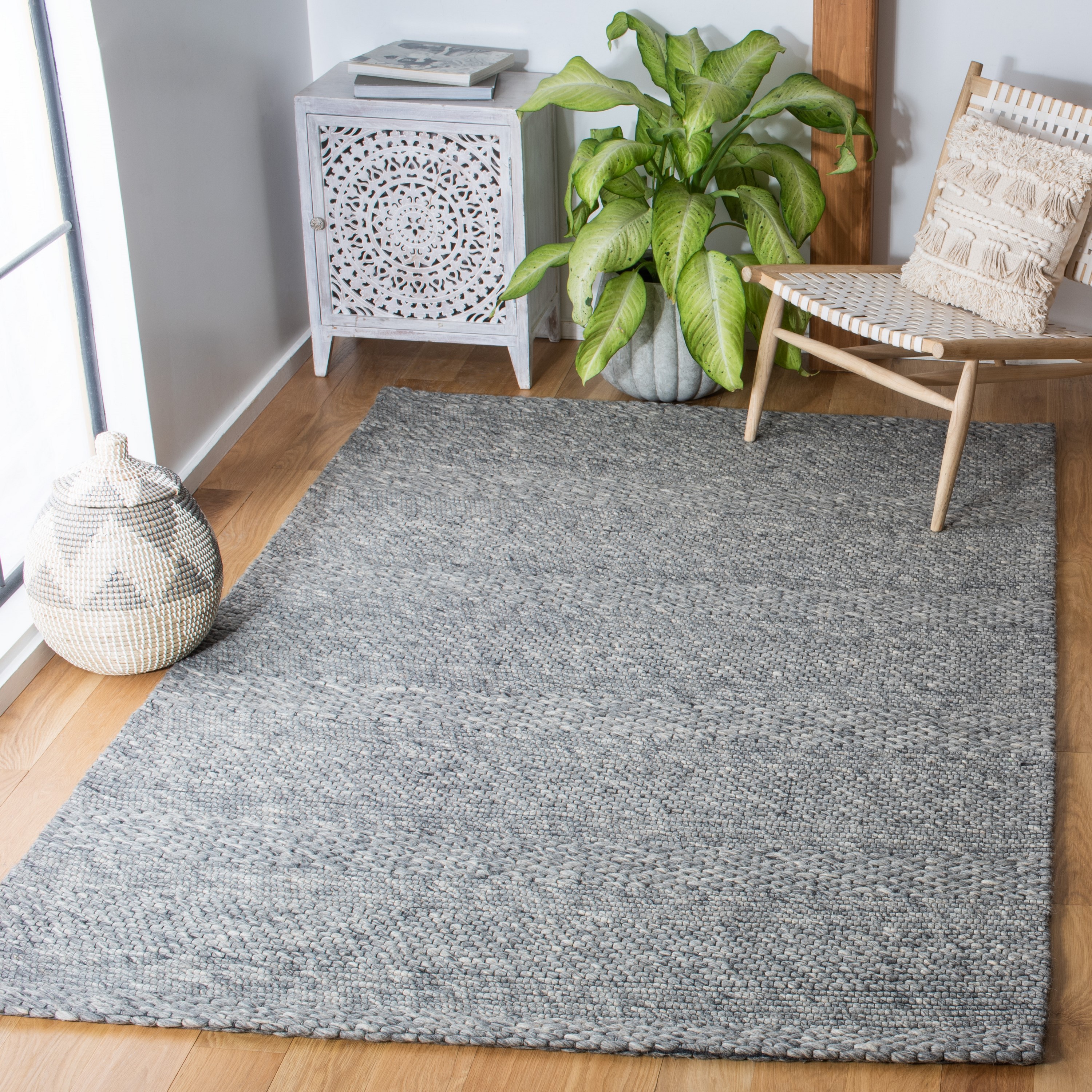 Marbella Dark Gray Flat Woven Rectangular Area Rug