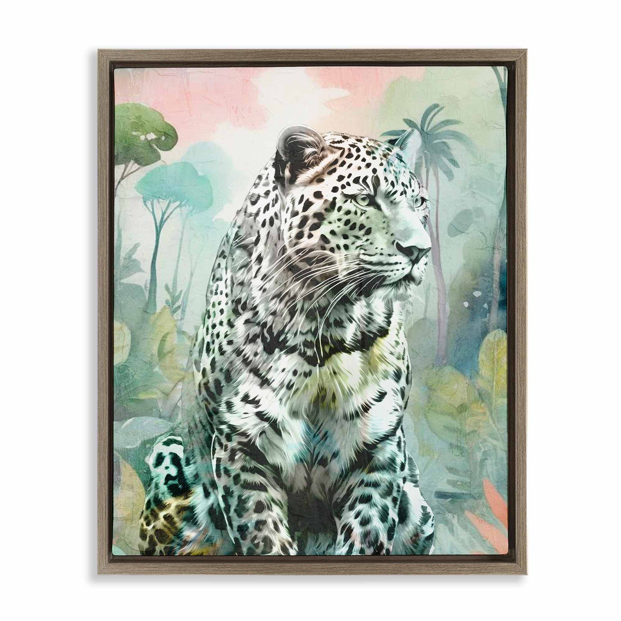 Stupell Industries BS-081-FFE-24X30 Leopard Gazing in Jungle Floating Frame design by Kim Allen