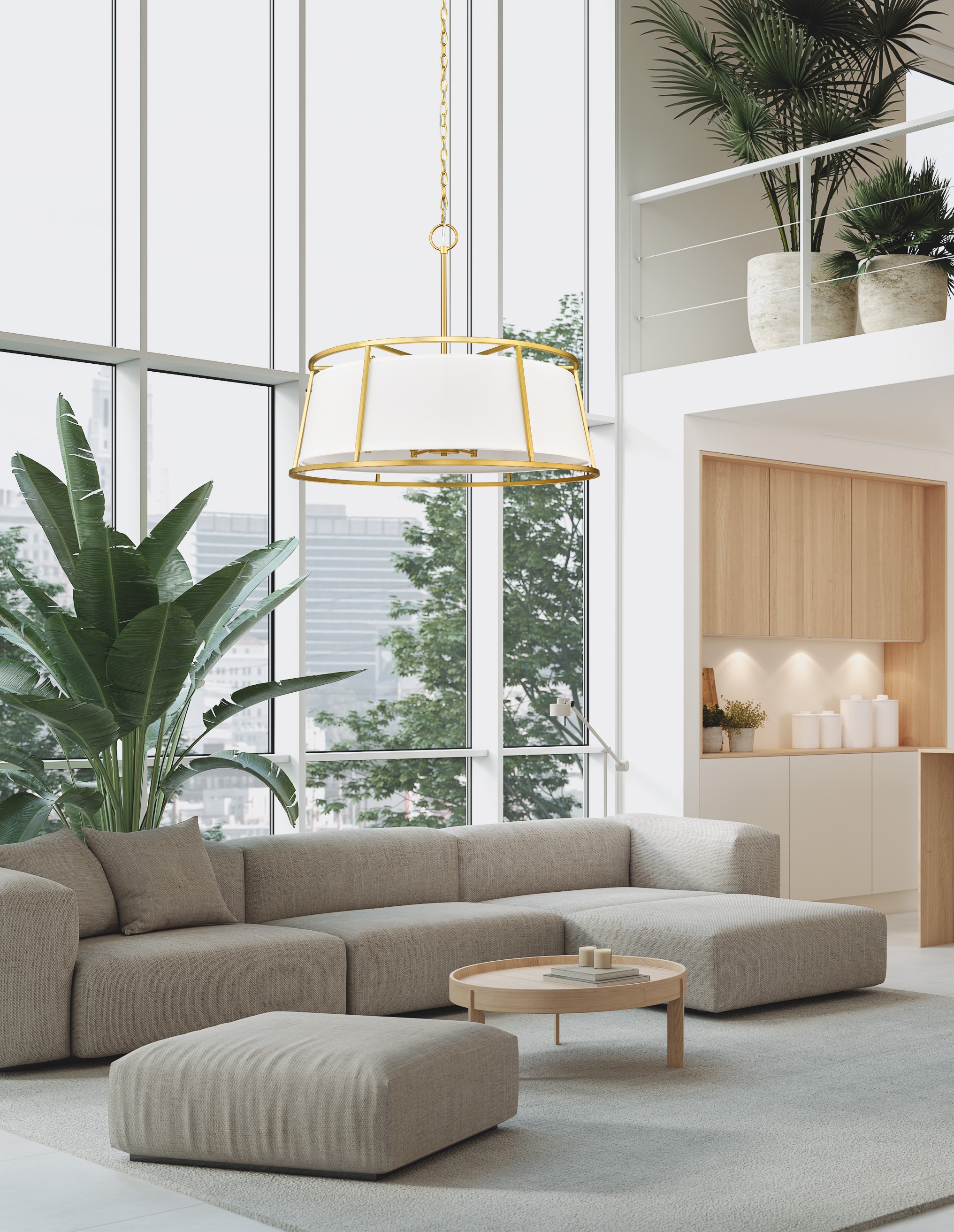 Lenyx Elegant Brushed Nickel and Brass Drum Pendant Light