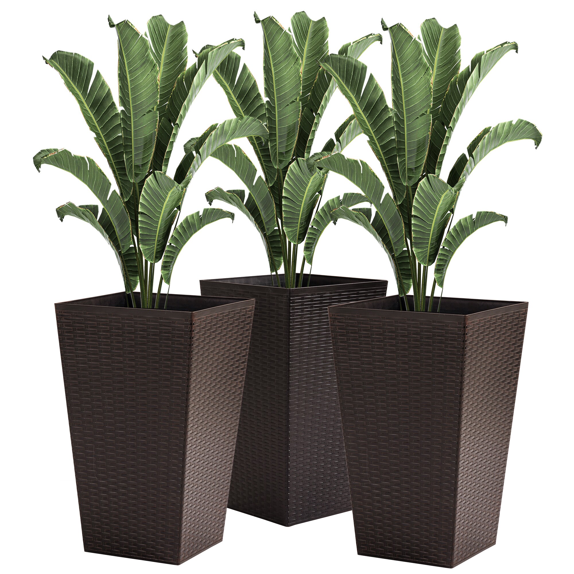 AHIOU HOME 3 -Pack Square 14.25-in W x 14.25-in L Brown Plastic Indoor/Outdoor Planter
