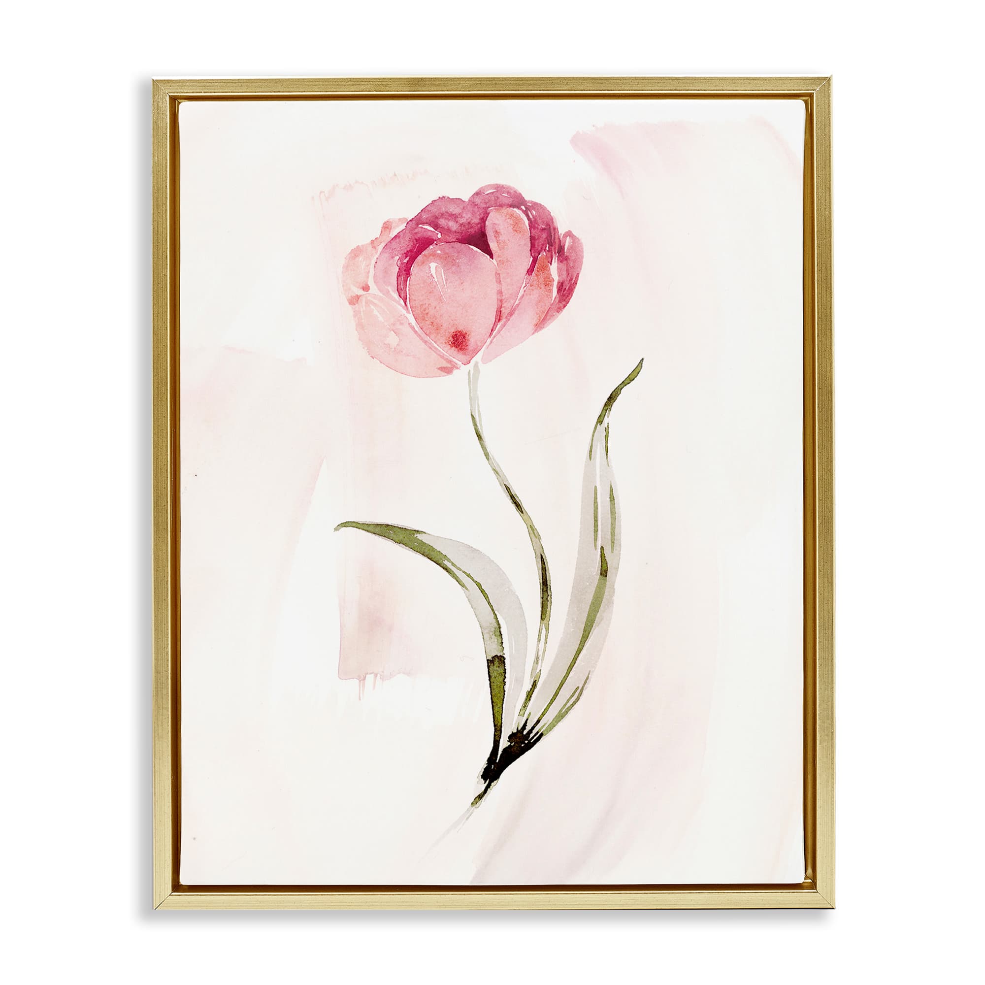 Stupell Industries BT-984-FFG-24X30 Pink Blossom with Leaves Gold Framed Floater Canvas Wall Art By Kristen Brockmon 25 x 31