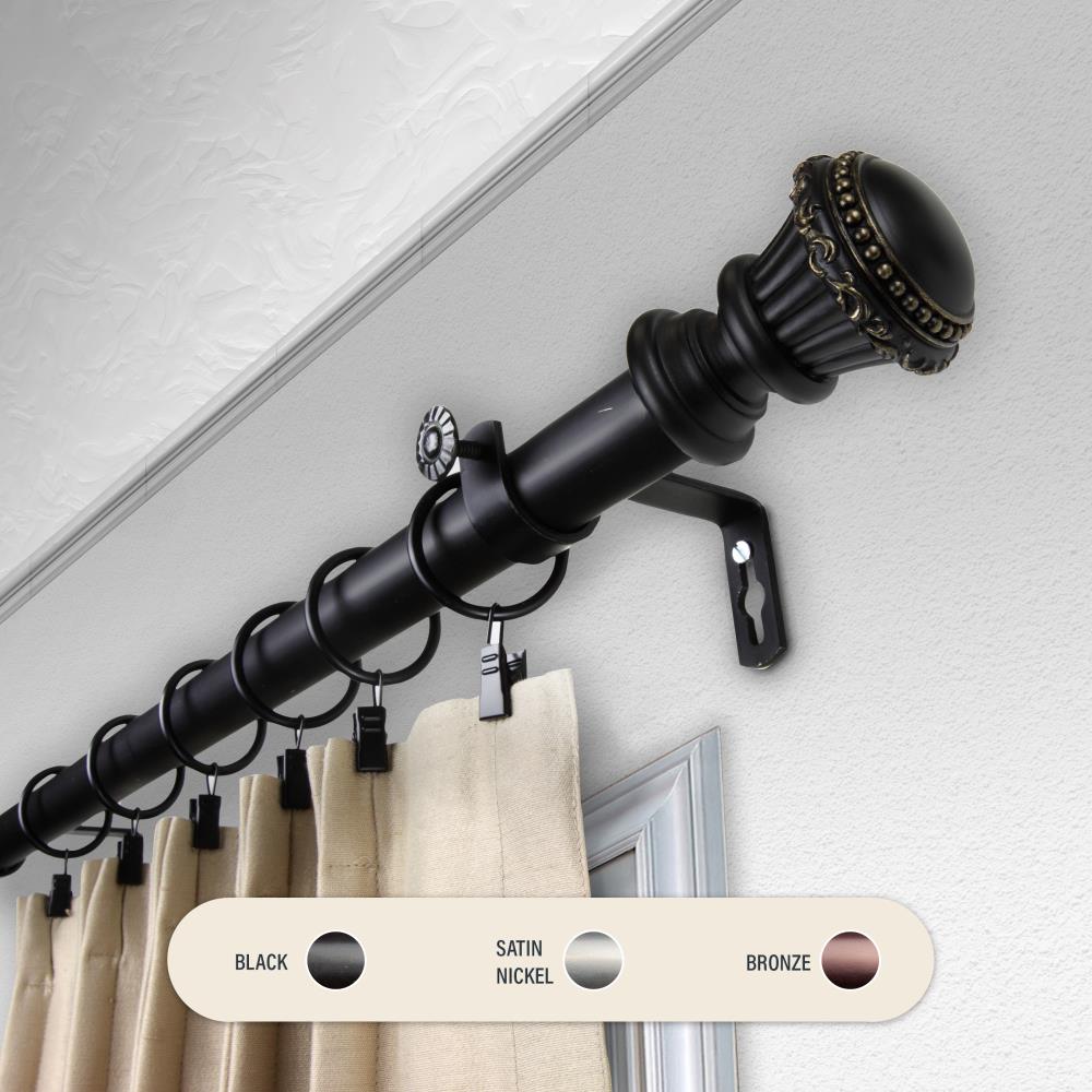Hart & Harlow L100-31-662 1-in Cadenza 66-in to 120-in Black Steel Single curtain rod with Finials