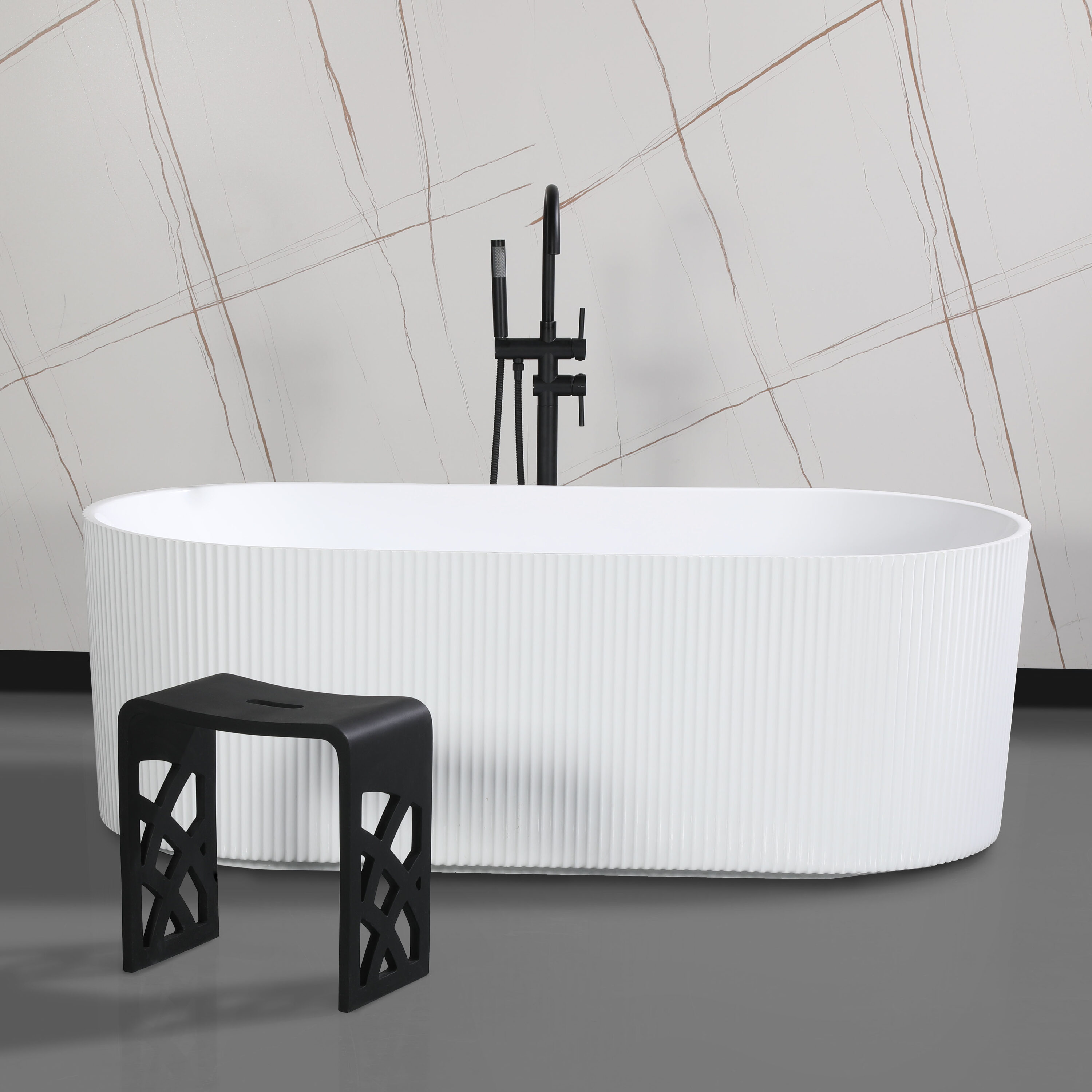 16.5'' Black Matte Solid Surface Resin Shower Stool