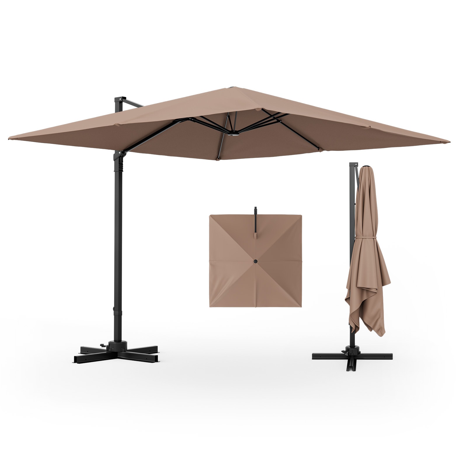 WELLFOR 9.5-ft Rectangular Coffee Brown Patio Umbrella with Steel Frame and 360  Rotation in the Patio Umbrellas department at