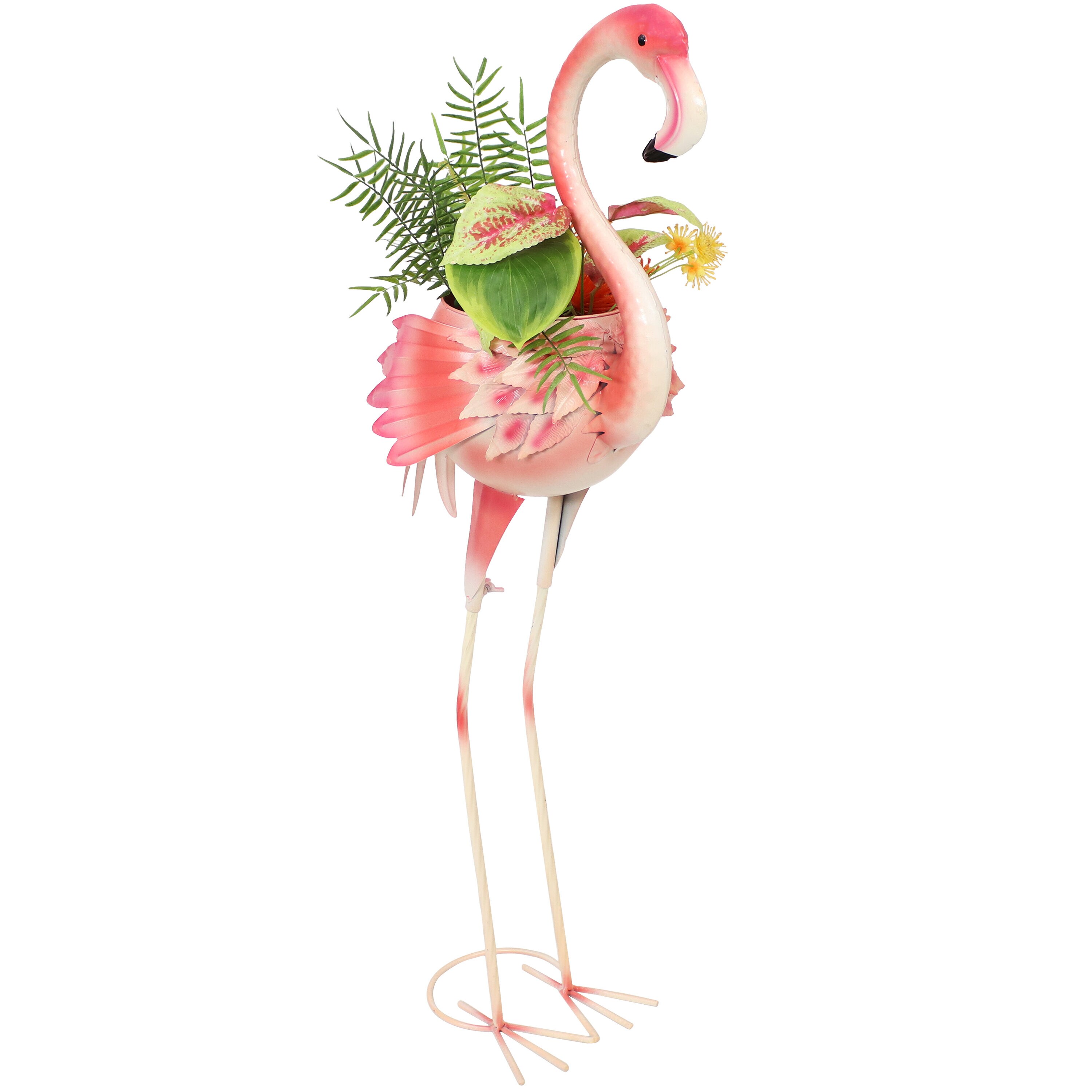 Sunnydaze 36" Pink Metal Flamingo Garden Statue with Planter