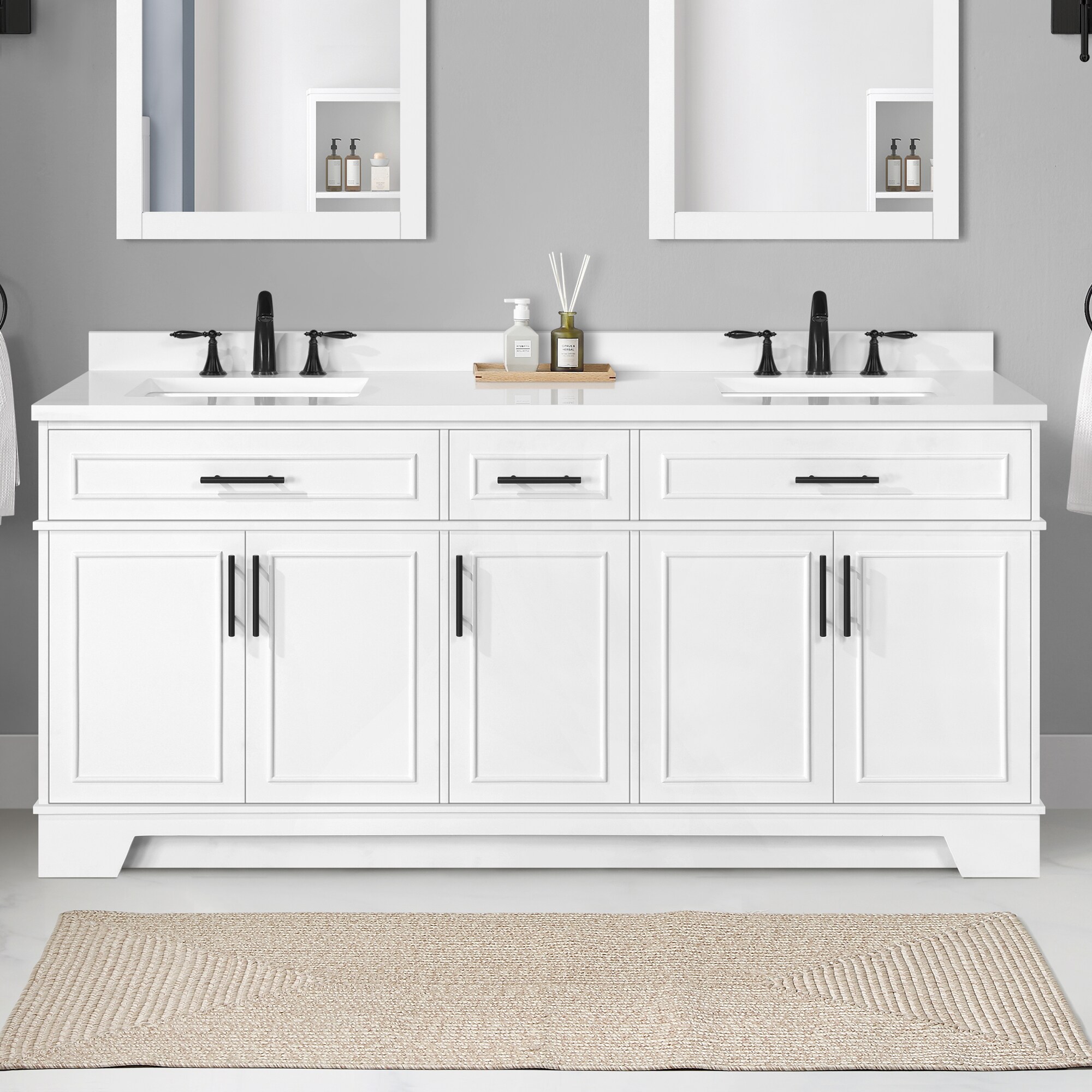 OVE Decors Emery 72-in White Undermount Double Sink Bathroom Vanity ...