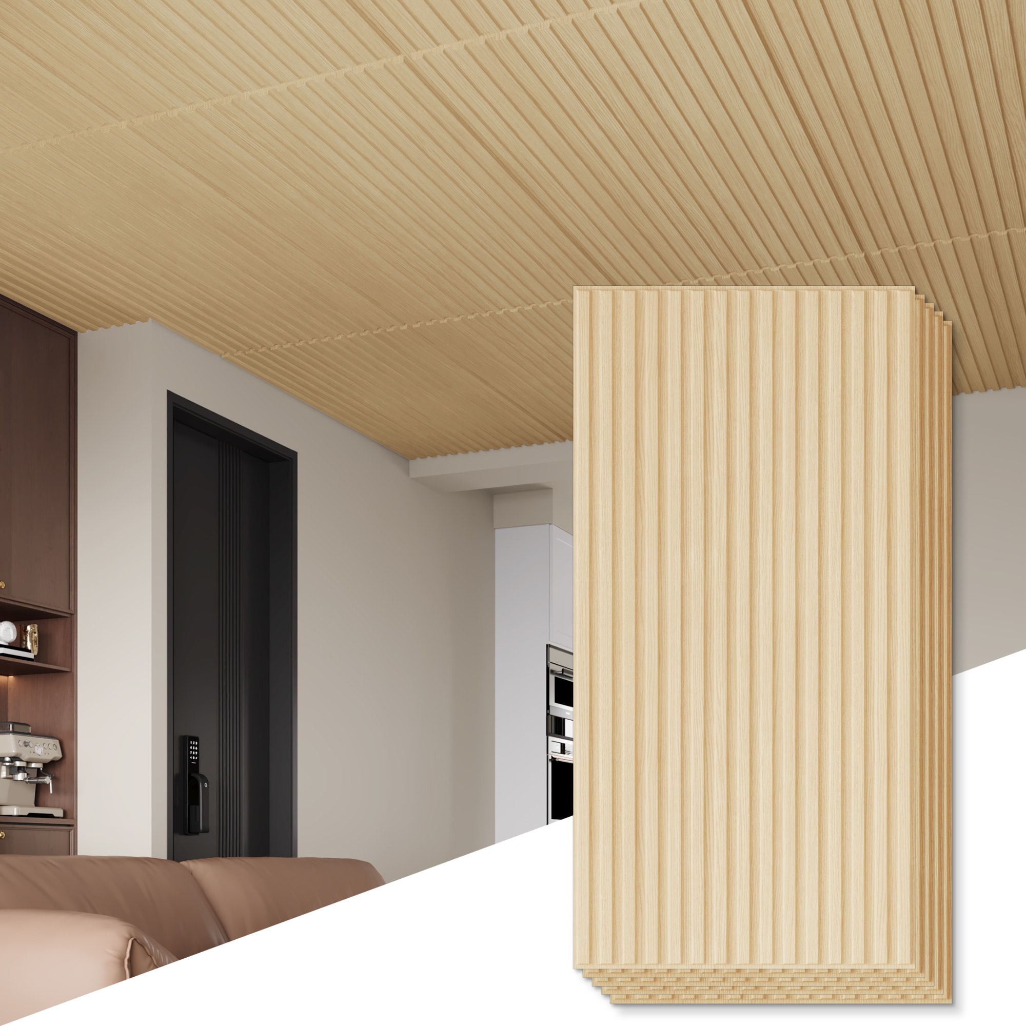 LOVMOR  PVC Slat Wall Panel 2x4 Feet 3D Fluted Textured Panel Wood Suitable for Kitchen Living Room and Home 3D Wall Panels(24-Pack 192 Sq.ft)