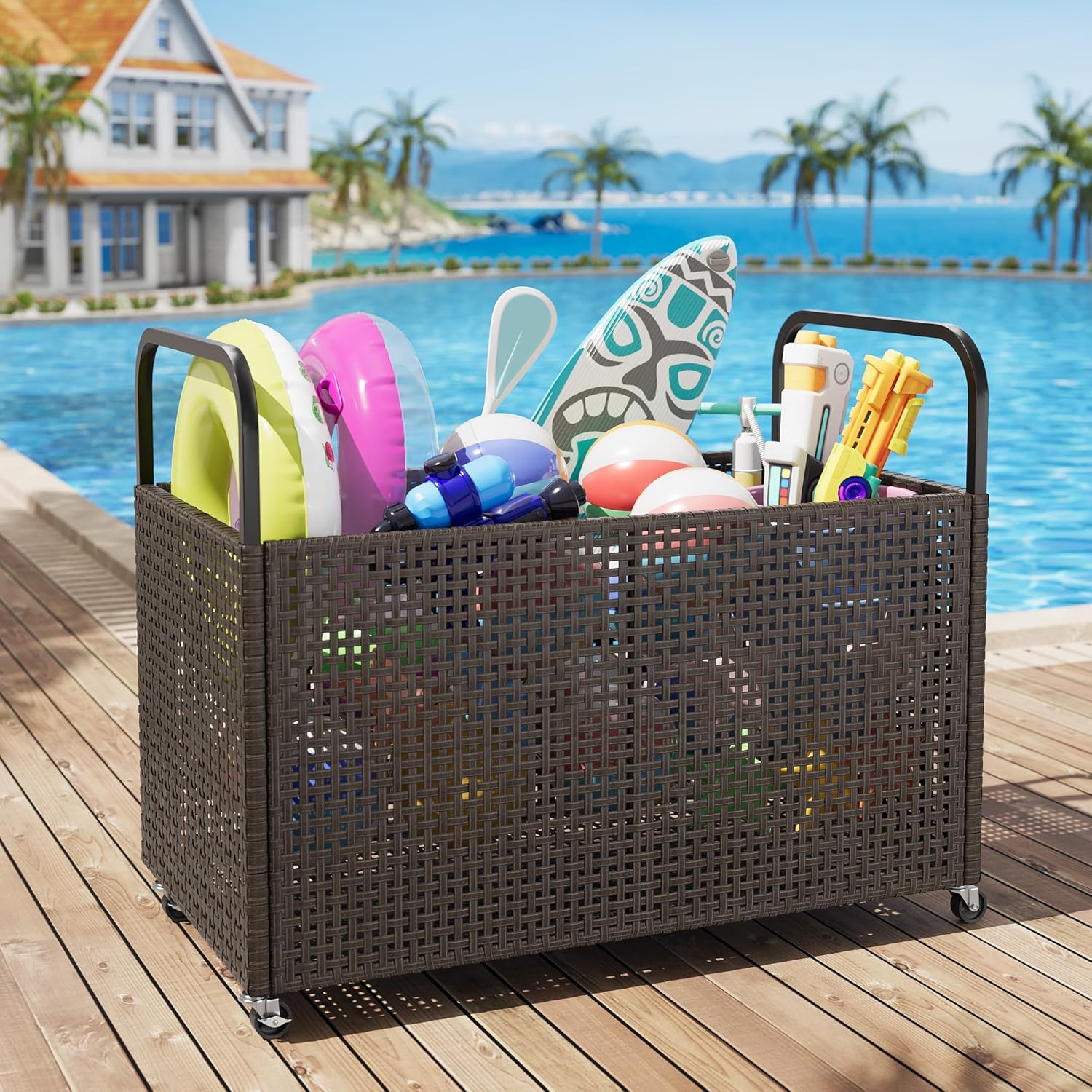 Storage Containers Names GAOMON PE Wicker Storage Basket with Push Handle- Handwoven Outdoor ...