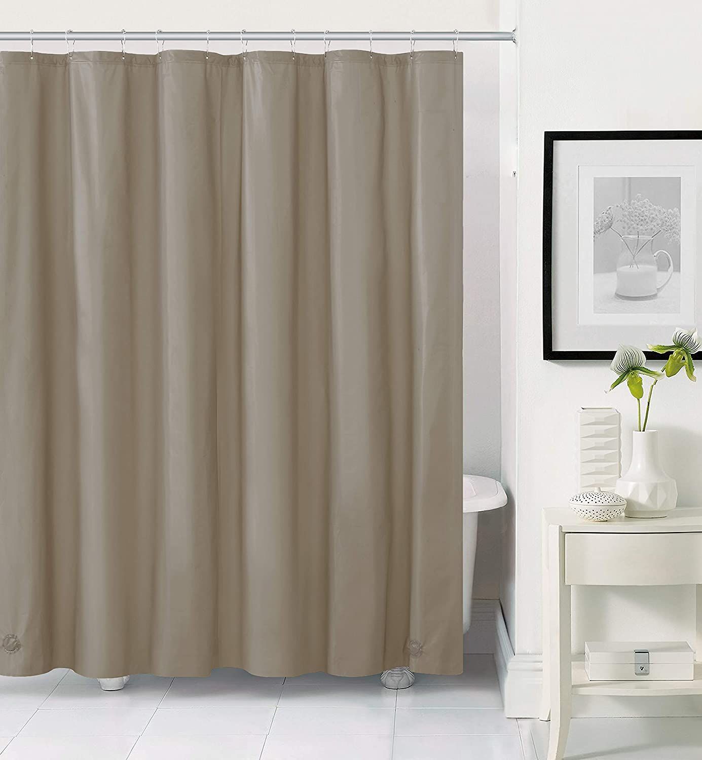 KATE AURORA Hotel Collection Heavy Duty Odor Free Mold and Mildew Resistant Extra Long Taupe Peva Vinyl Shower Liner 72 In W X 84 In L