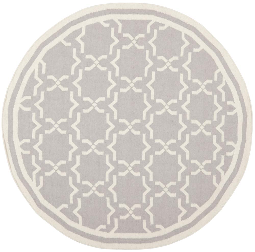 Safavieh DHU545G-6R Dhurries Talia 6 x 6 (ft) Wool Gray/Ivory Round Indoor Geometric Coastal Area rug