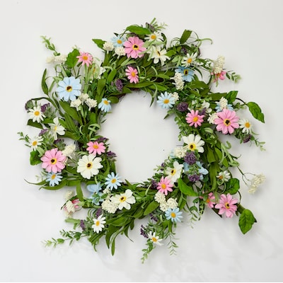  CIR OASES 22inch Artificial Spring Wreath Lavender with  Colorful Flowers,Green Leaves for Front Door Home Wall Party Decor : Home &  Kitchen