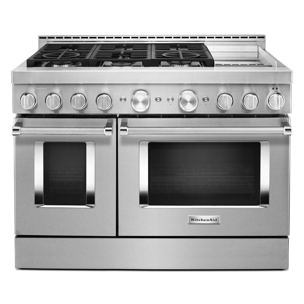 KitchenAid Smart 48-in 6 Burners 4.1-cu ft / 2.2-cu Self-cleaning Convection Oven Freestanding Smart Natural Gas Double Oven Gas Range (Stainless Steel) in the Double Oven Gas Ranges department at Lowes.com