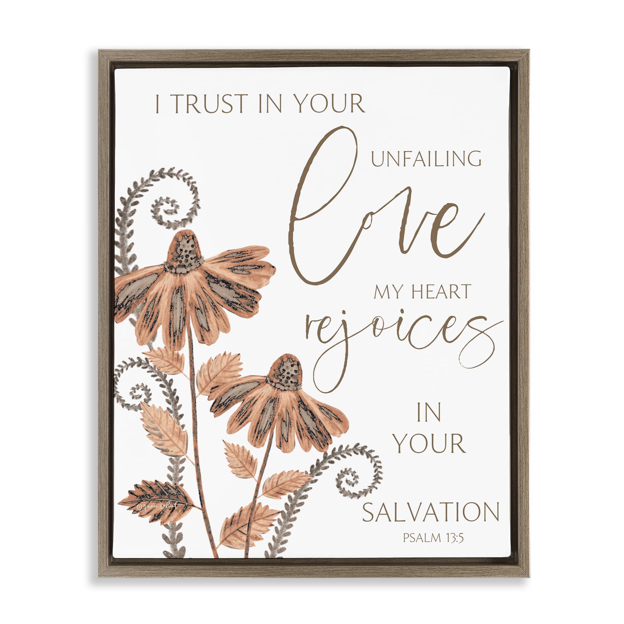 Stupell Industries BT-564-FFE-16X20 Trust In Your Unfailing Love Brown Framed Floater Canvas Wall Art By Annie LaPoint 17 x 21