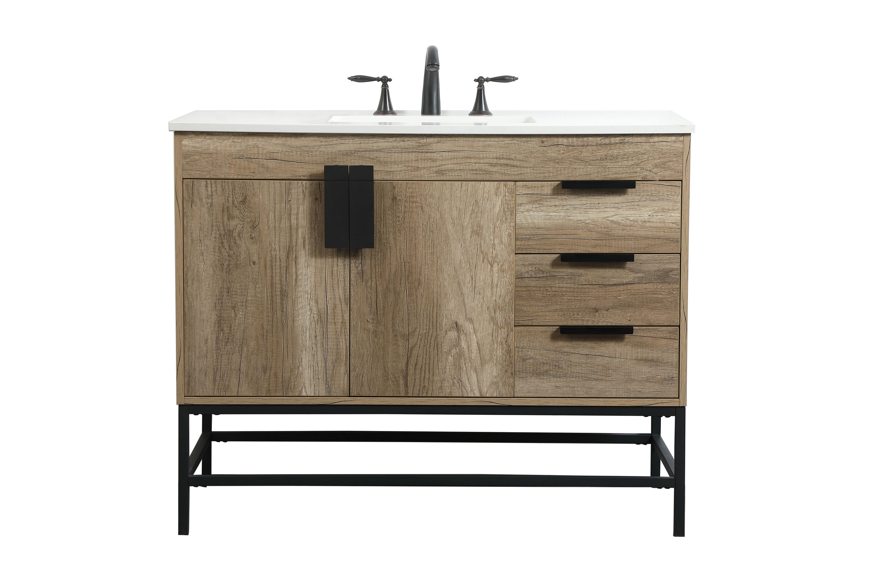 Home Furnishing 42-in Natural Oak Undermount Single Sink Bathroom Vanity with Ivory White Engineered Marble Top in Yellow | - Elegant Decor HF146526NT